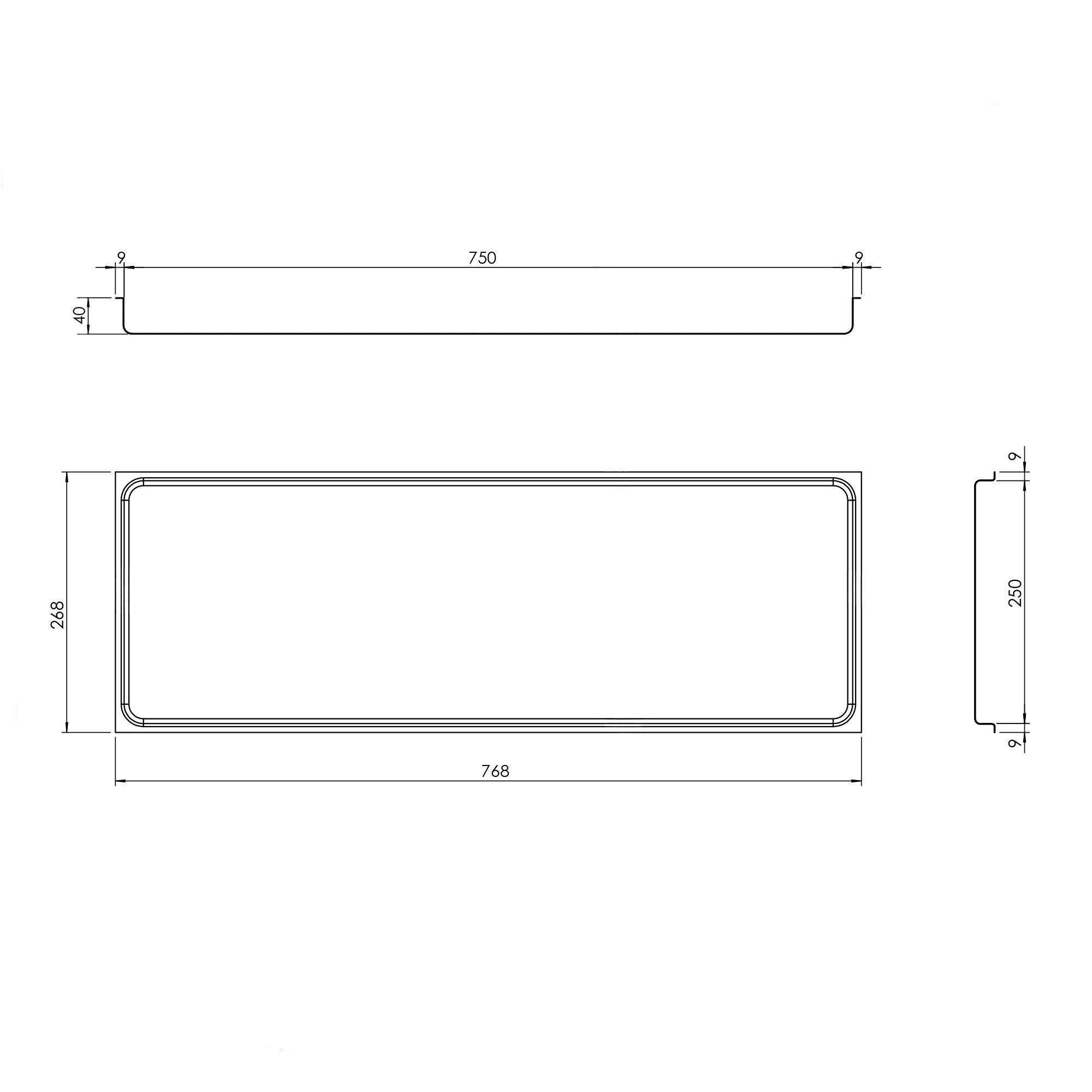 Plateau de service avec rebord - Acier inoxydable - avec rebord - rectangulaire - 768x268x40mm - Hauteur : 40mm