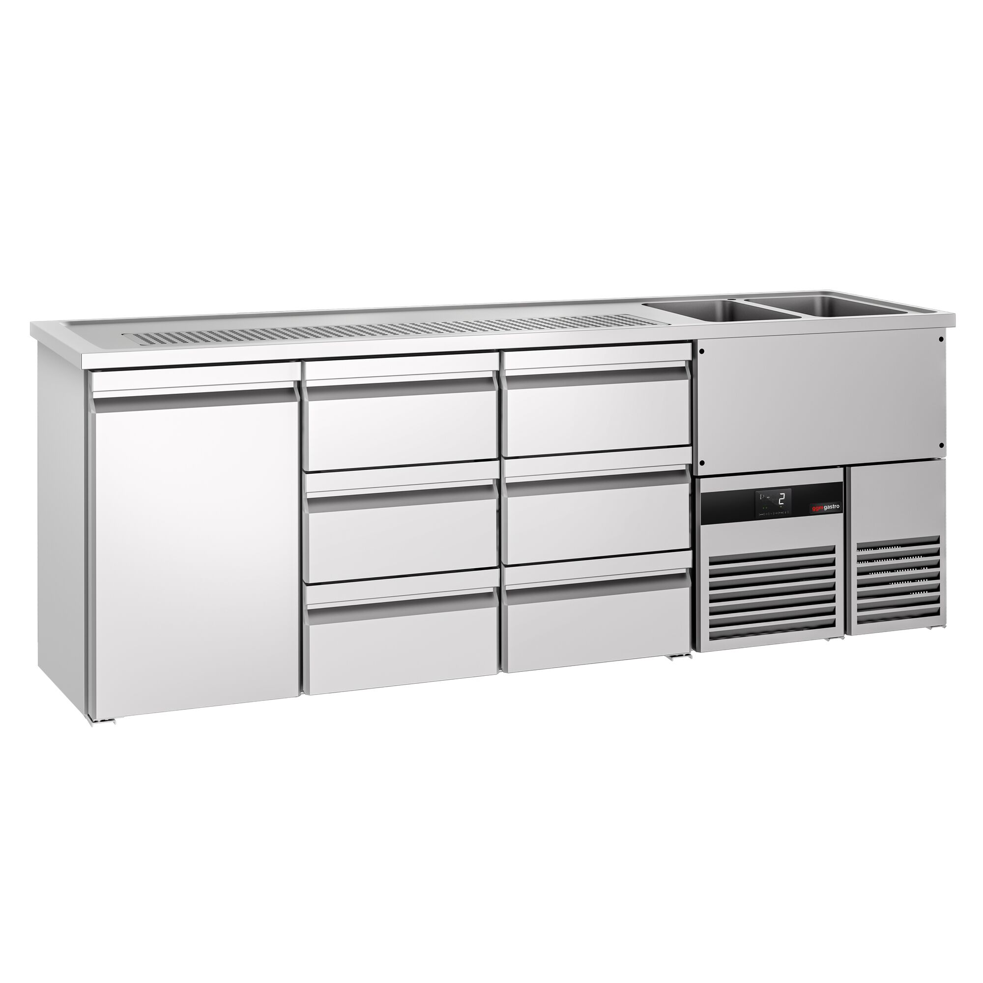 Comptoir de bar réfrigéré PREMIUM - 2500x700mm - 1 porte & 6 tiroirs