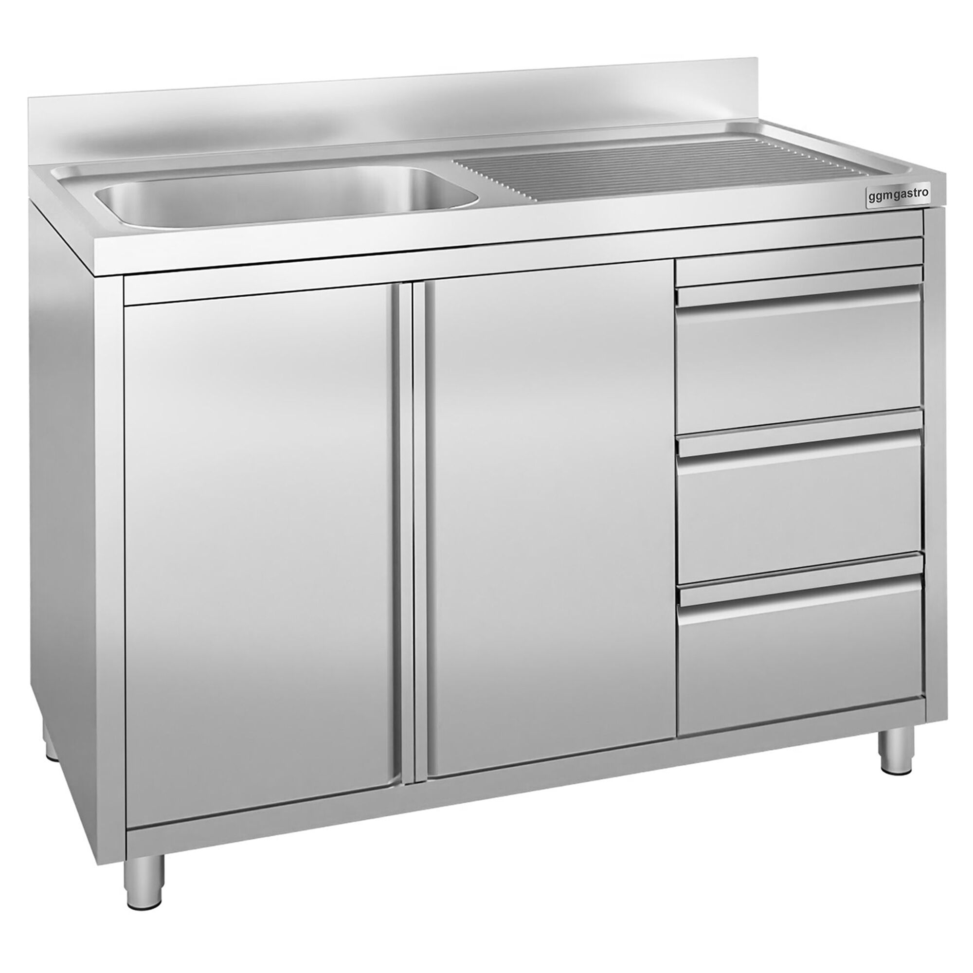 Meuble plonge - 1200x600mm - avec 1 bac à droite - 3 tiroirs