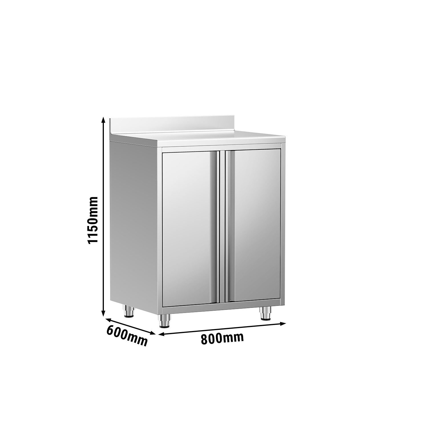 Table armoire en acier inoxydable - 800x600mm - avec portes battantes - avec dosseret - pour cafetière à filtre