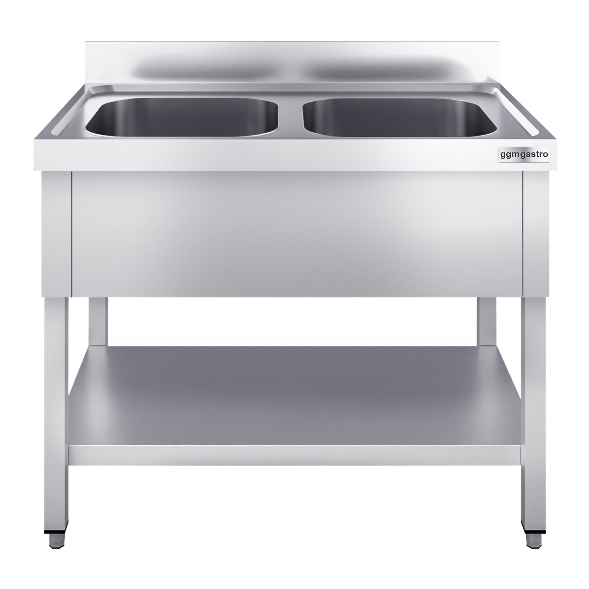 Table évier inox PREMIUM - 1000x600mm - avec fond & 2 bacs au centre