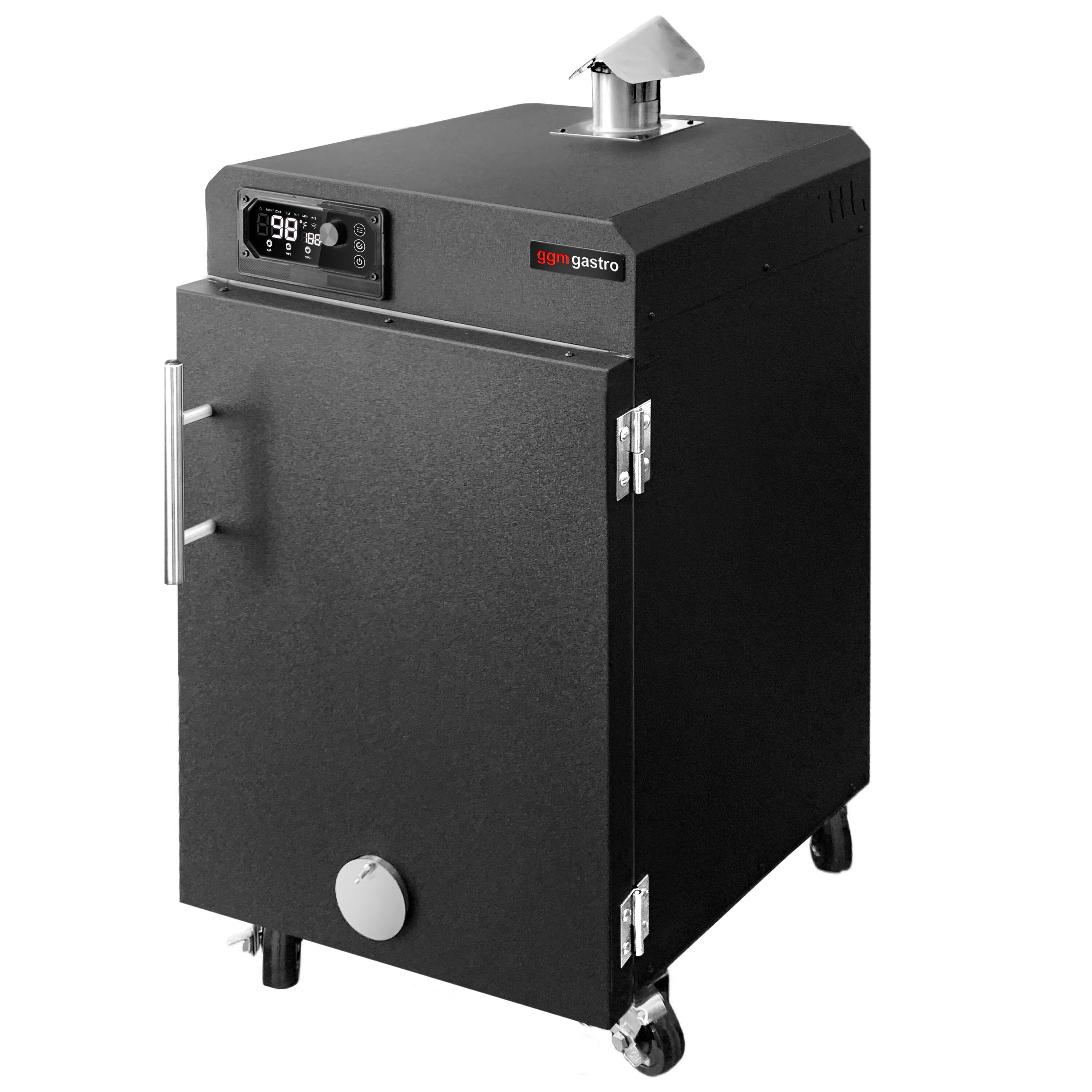 Fumoir électrique professionnel - Commande électronique - avec 4 grilles - 509x581mm - sur roulettes - Noir - fumage à chaud et à froid