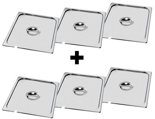 (6 pcs) Couvercle inox GN 2/3 - avec encoche louche - 353x325x7mm