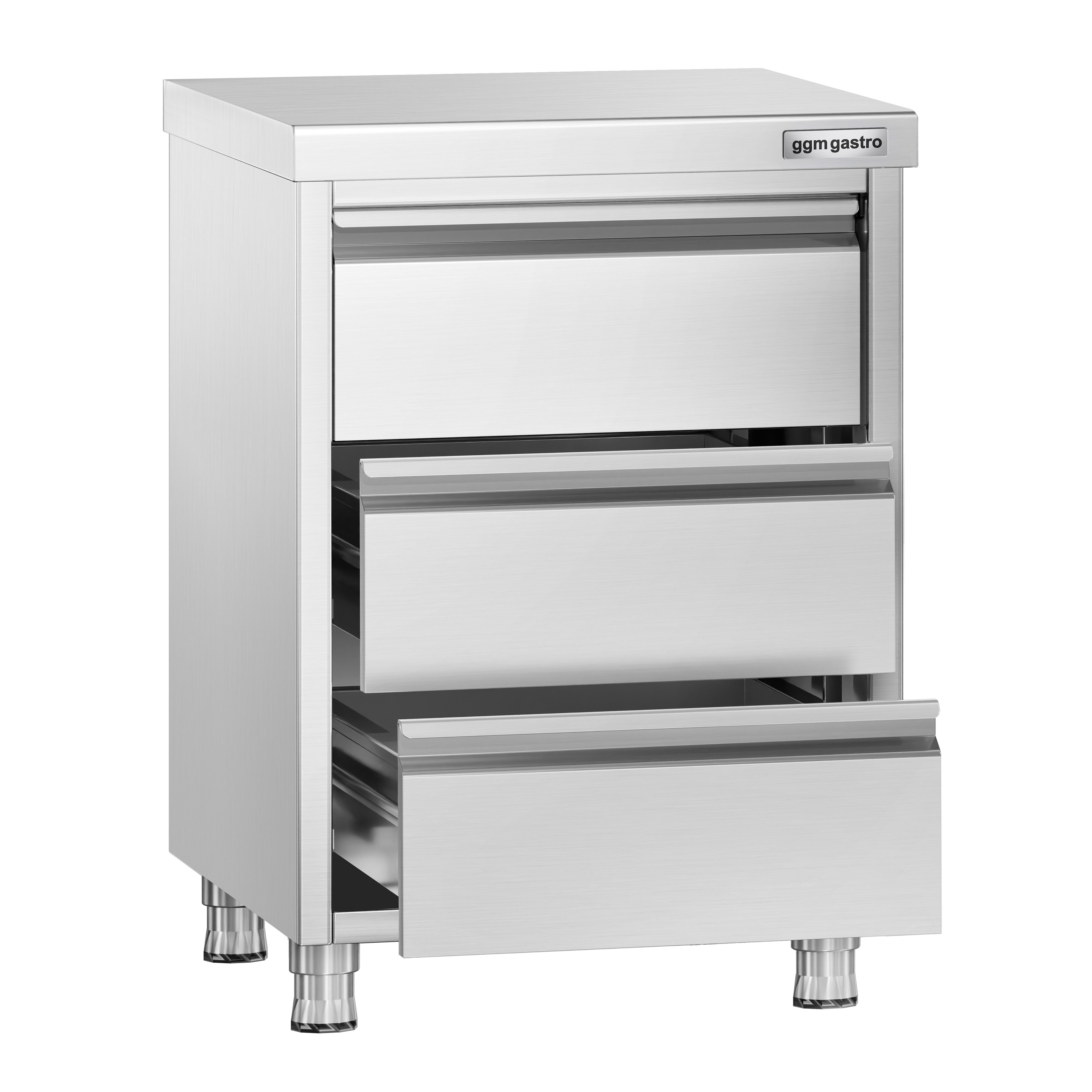 Meuble bas à tiroirs PREMIUM - Acier inoxydable - avec 3 tiroirs - 500x600mm