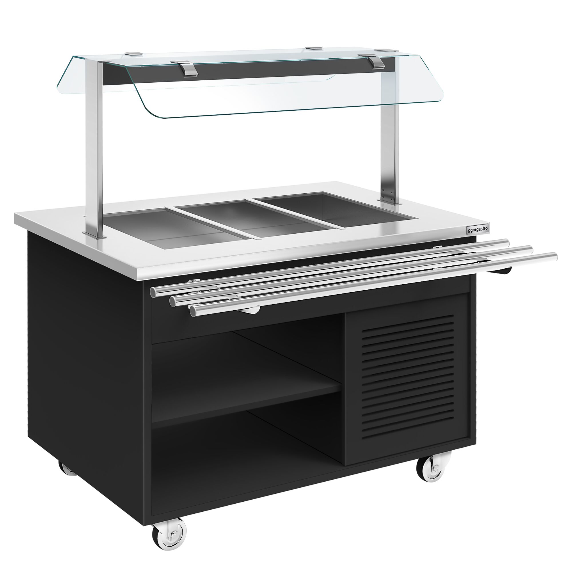 Buffet réfrigéré DANZIG - 1300mm - 3 bacs GN 1/1 - avec Glissière pour plateaux - Noir