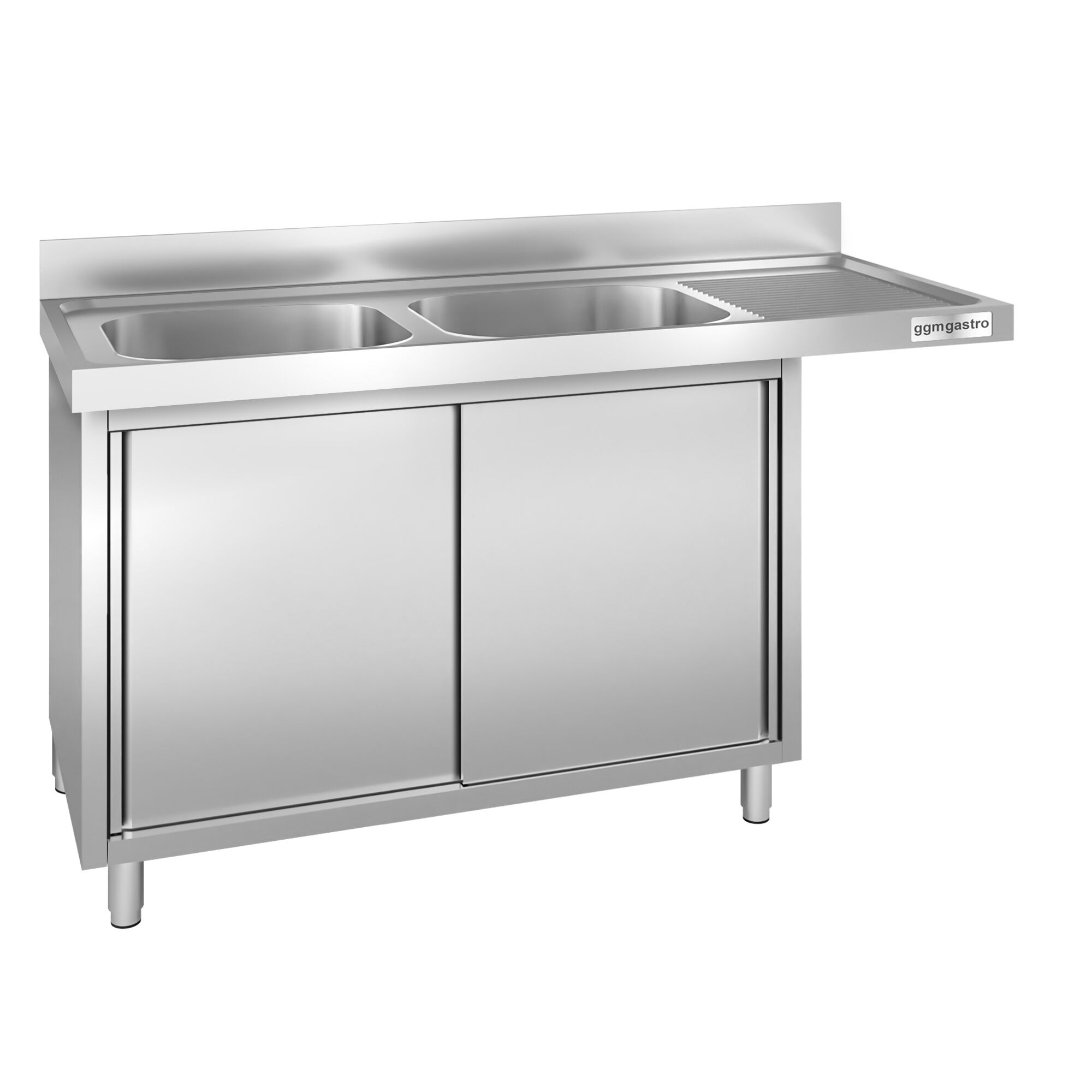 Plonge inox professionnelle PREMIUM - 1600x600mm - 2 bacs à gauche - avec égouttoir à droite - passage lave-vaisselle à droite