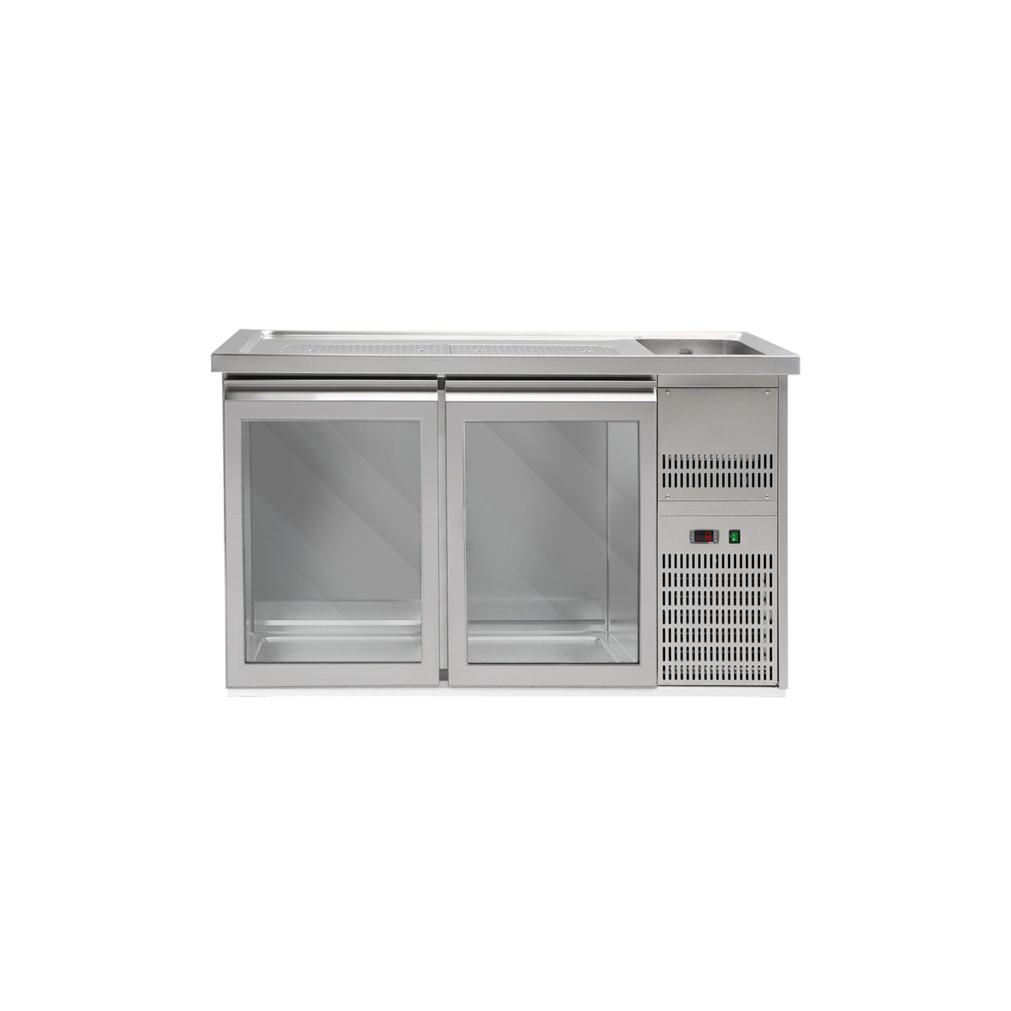 Comptoir de bar réfrigéré Premium PLUS – 1550 × 700 mm – 2 portes vitrées