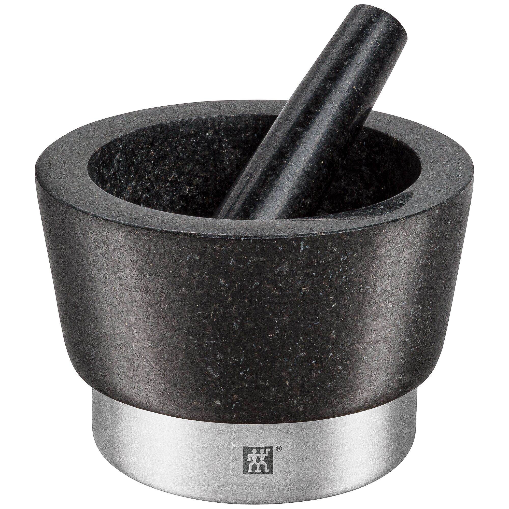 (2 pieces) ZWILLING | Granite Mortar & Pestle Ø150 mm – Non-slip Feet - 18/10 Stainless Ring - Black