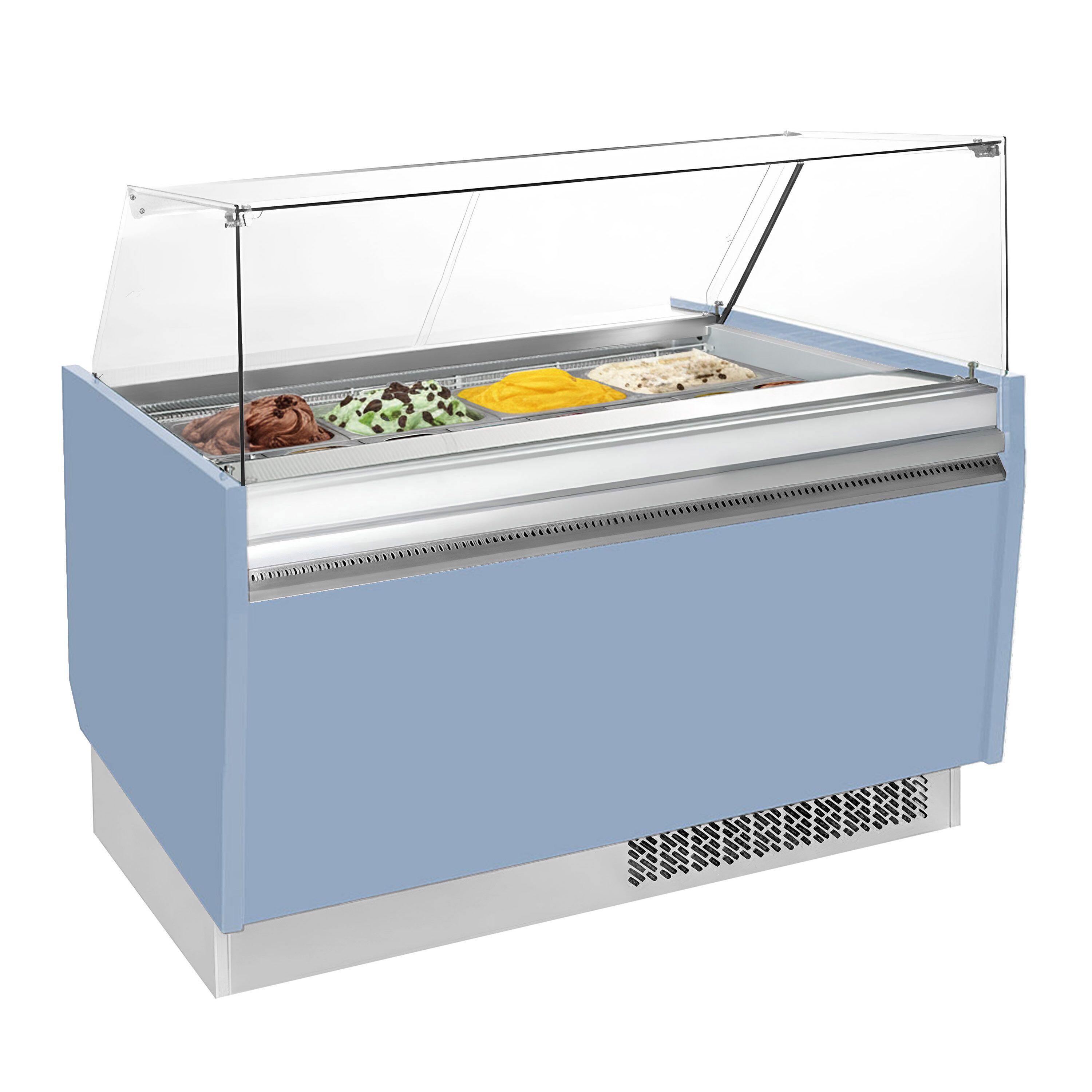 Vitrine à glace LIAM – 1560 mm – refroidissement statique – pour 13+13 bacs à glace de 5 litres – Bleu clair