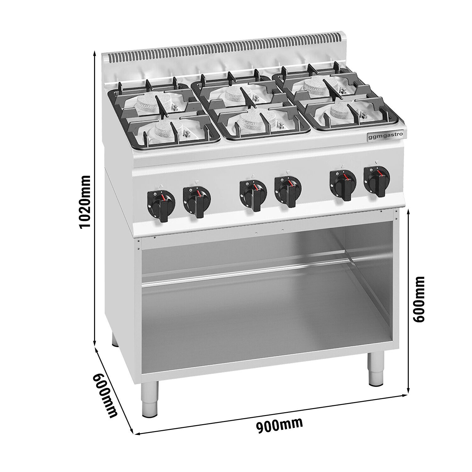 Fourneau à gaz – 28,5 kW – 6 brûleurs – avec support