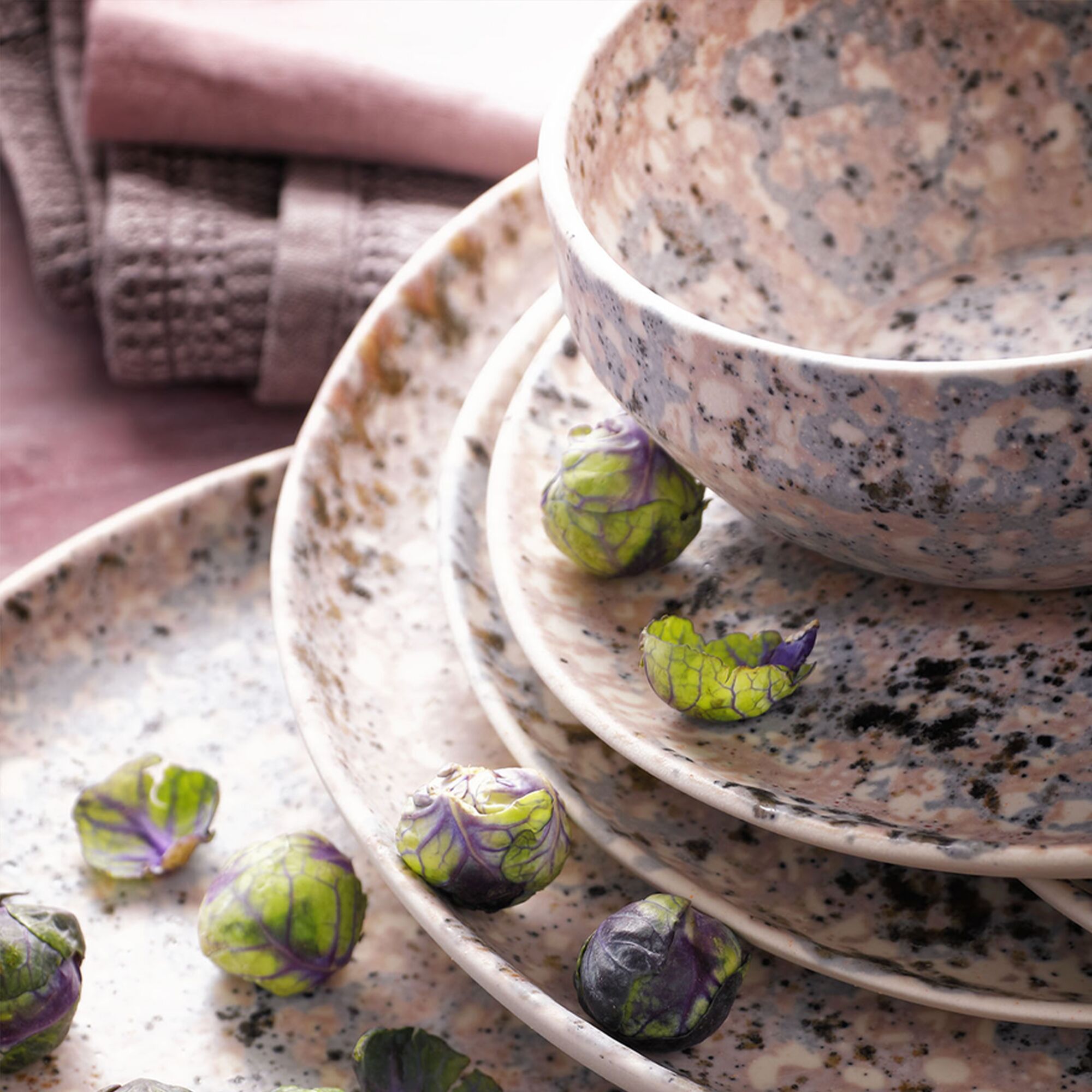 (6 pcs) Coupe - CONFETTI - Grès (stoneware) - Ø 140mm - Rose