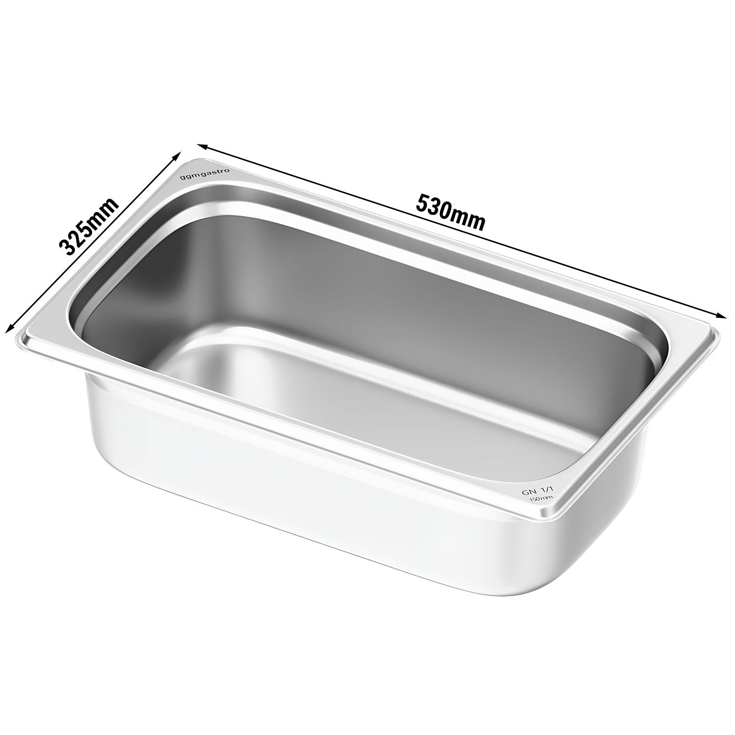 Bac GN 1/1 en inox - Hauteur : 150 mm