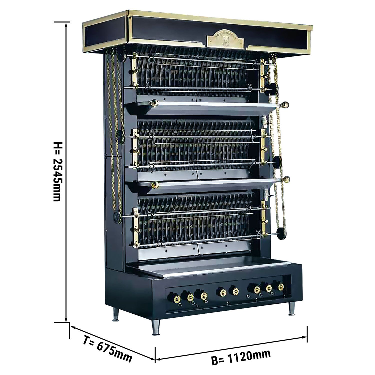 UBERT| Flame Wall Gas Chicken Rotisserie Oven – 8 spits - up to 40 chickens - 40 kW - 4 heat zones