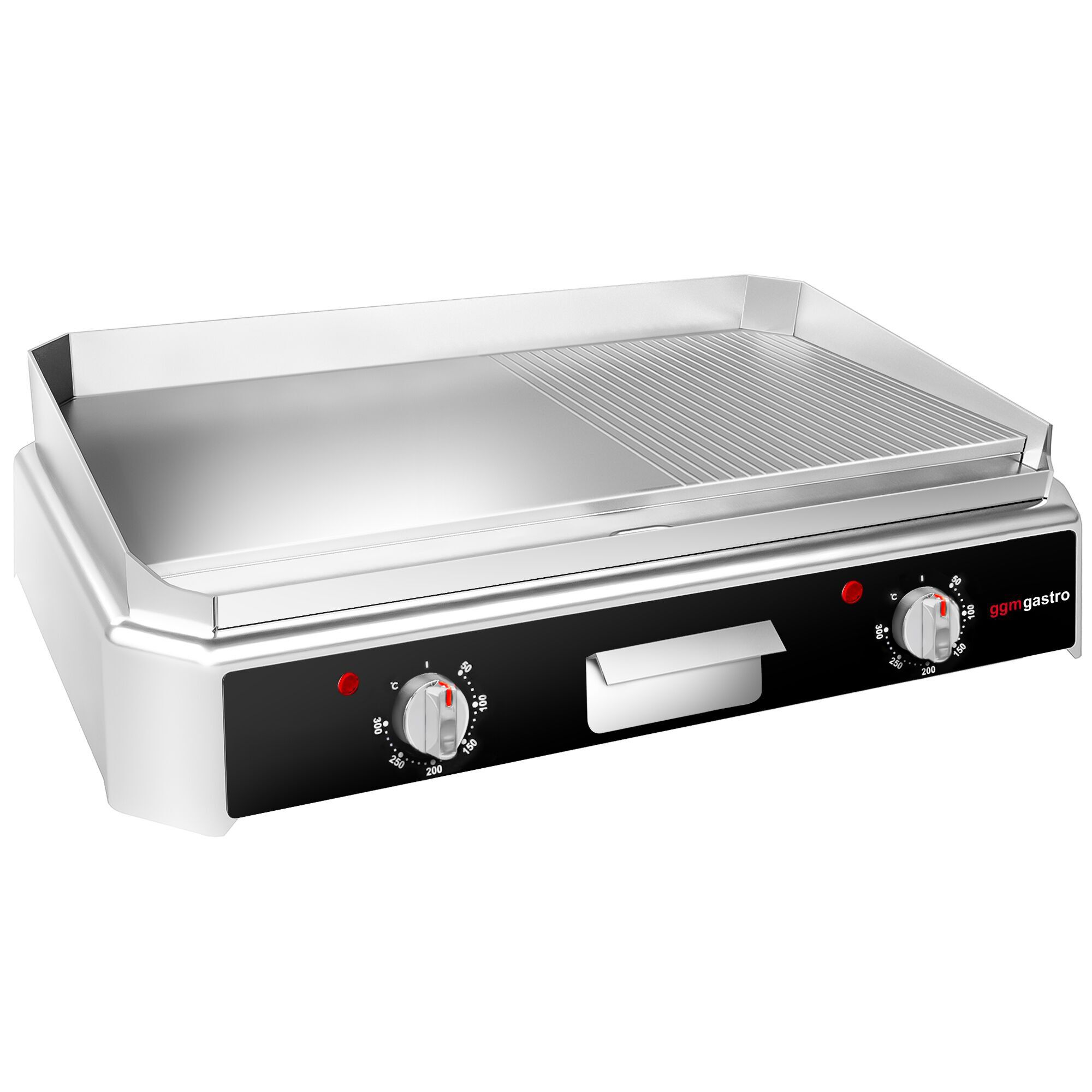 Plancha électrique - plaque acier - 2 zones - 5,0 kW - 1/2 lisse, 1/2 rainurée - Surface de cuisson : 790x445mm