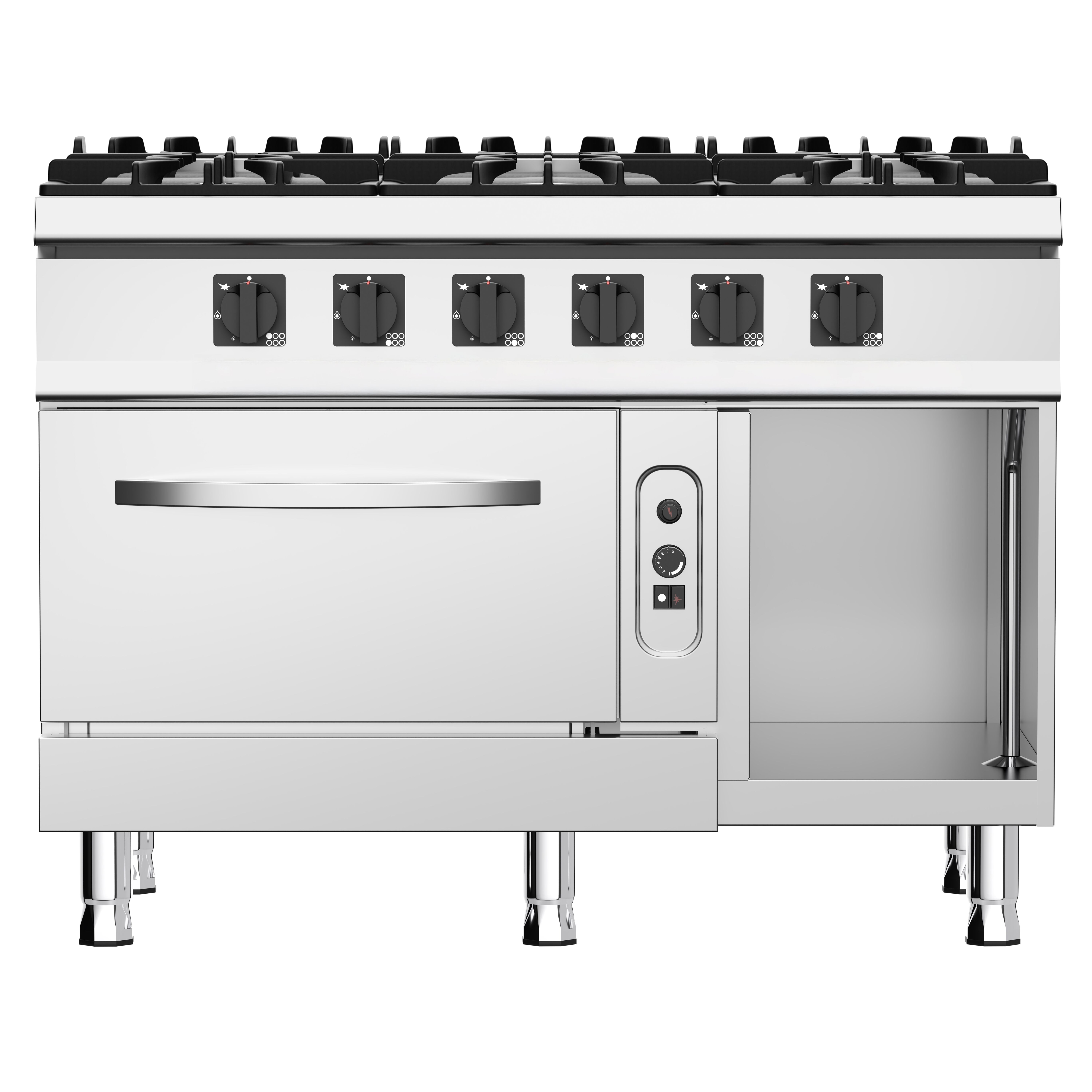 Fourneau à gaz – 45 kW – 6 brûleurs – avec four à gaz statique et soubassement ouvert – 6 kW