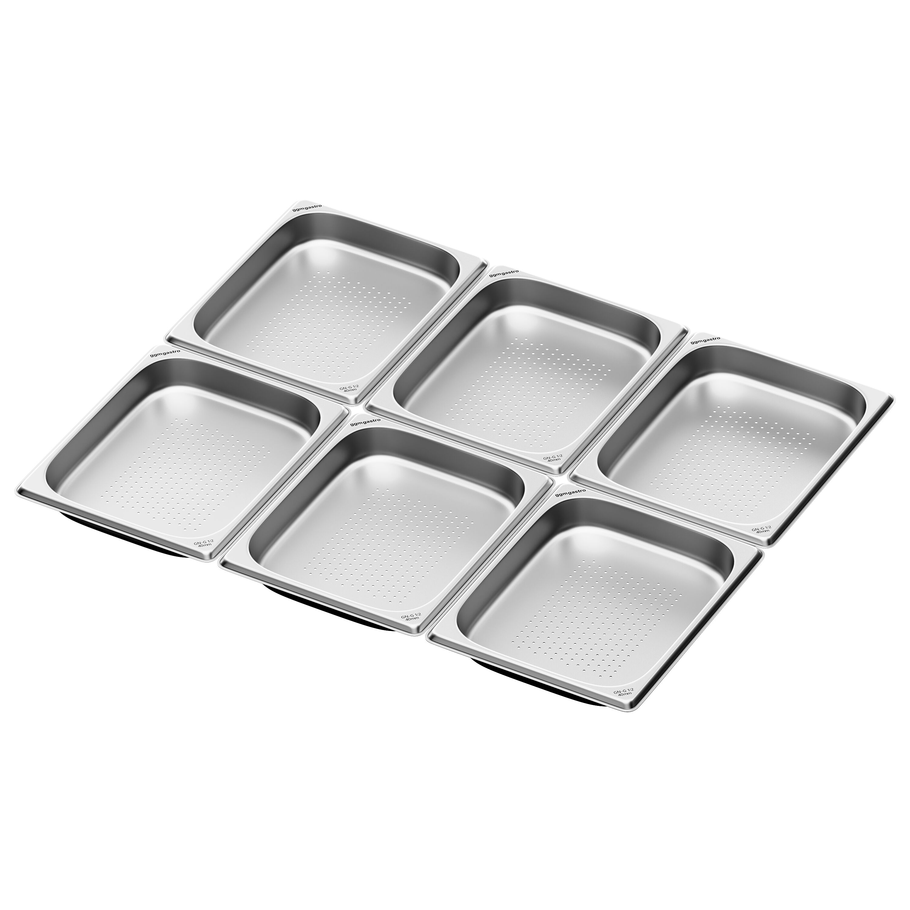 (6 st) Kantin i rostfritt stål GN 1/2 - perforerad - Djup: 40 mm