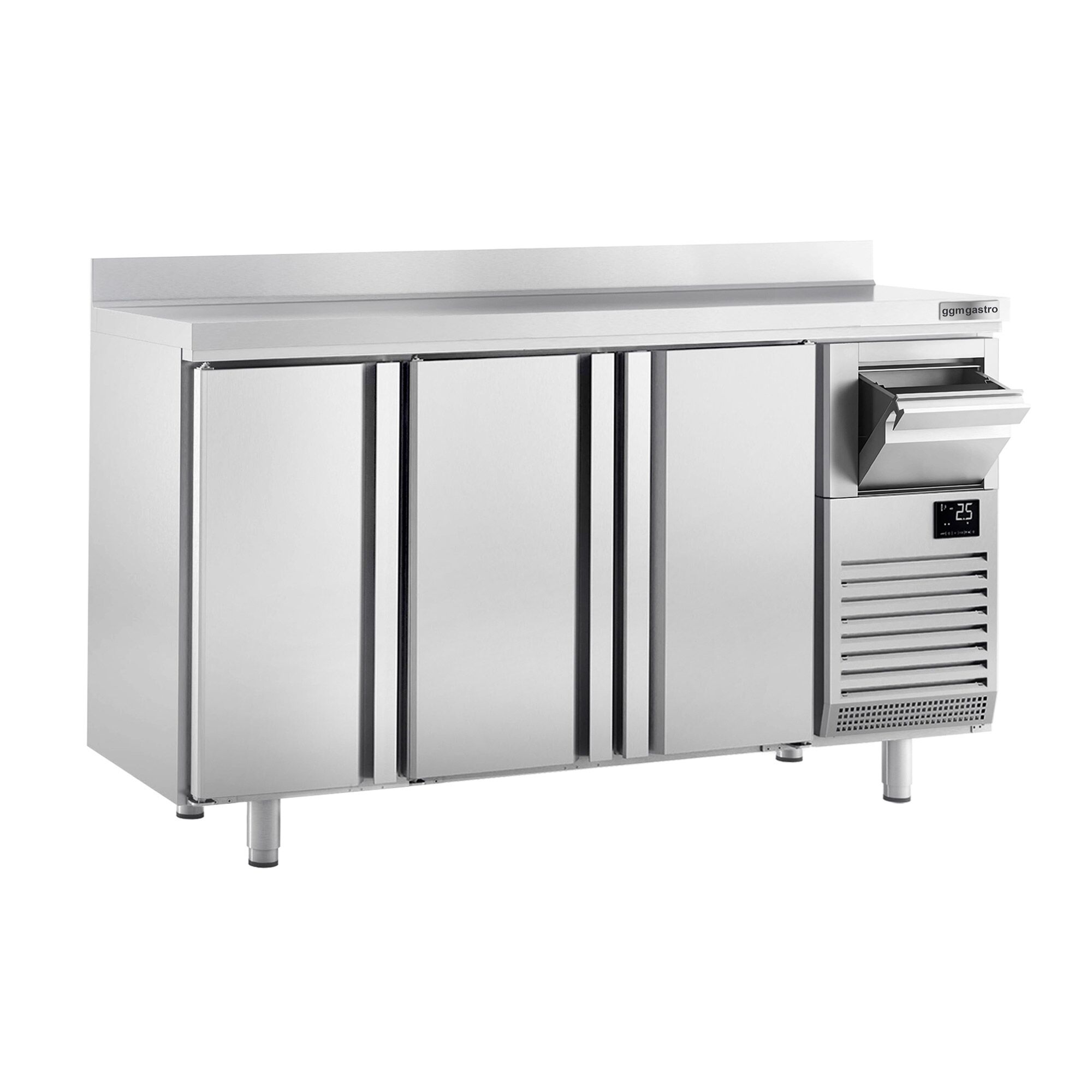 Commercial Back Bar Bottle Cooler PREMIUM PLUS - 1960x600x1150mm - with 3 Solid Doors, upstand & knock box for coffee - 520L