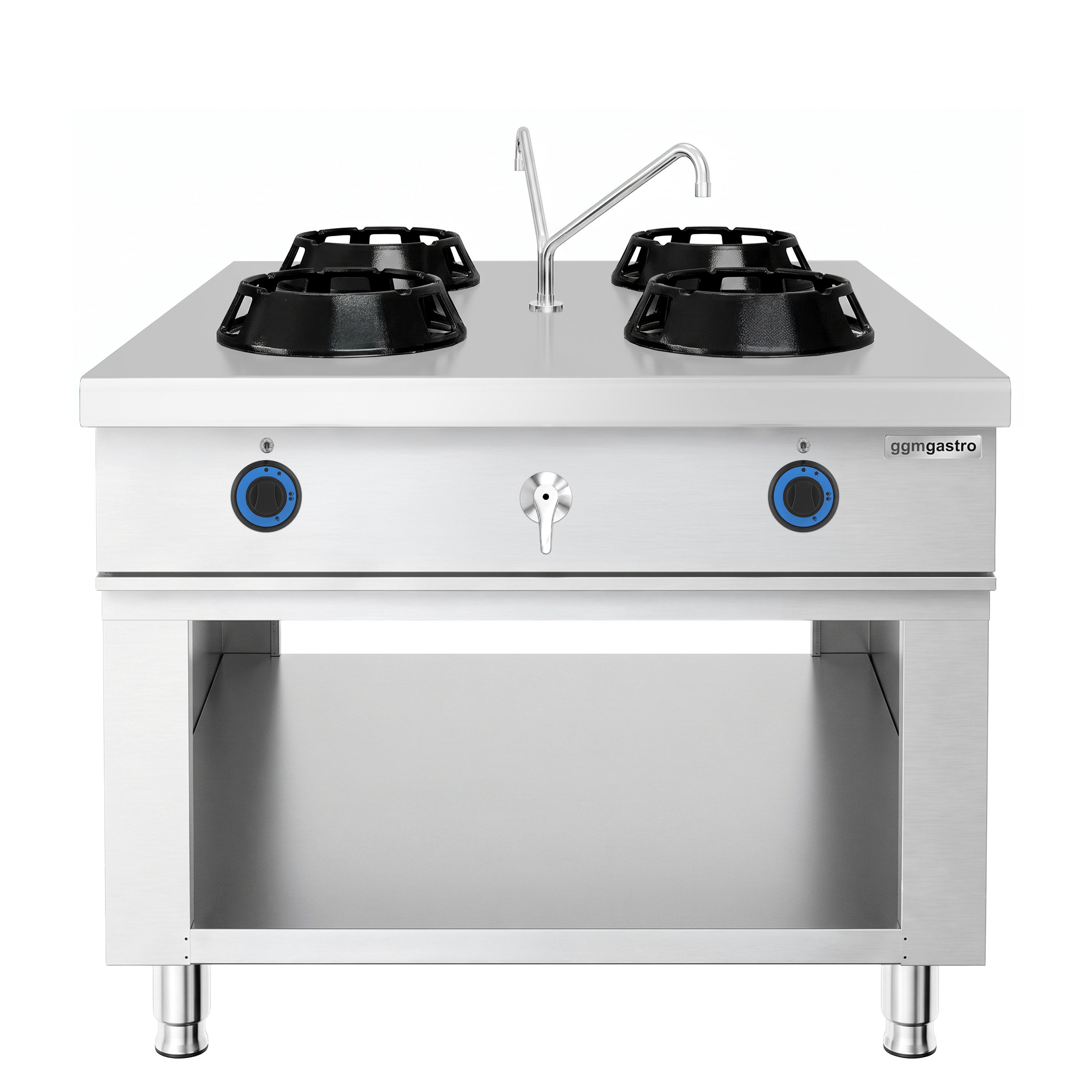Εστία Wok Αερίου Τύπου Νησίδας - 56 kW - 4 Καυστήρες - με 2 Βρύσες Νερού