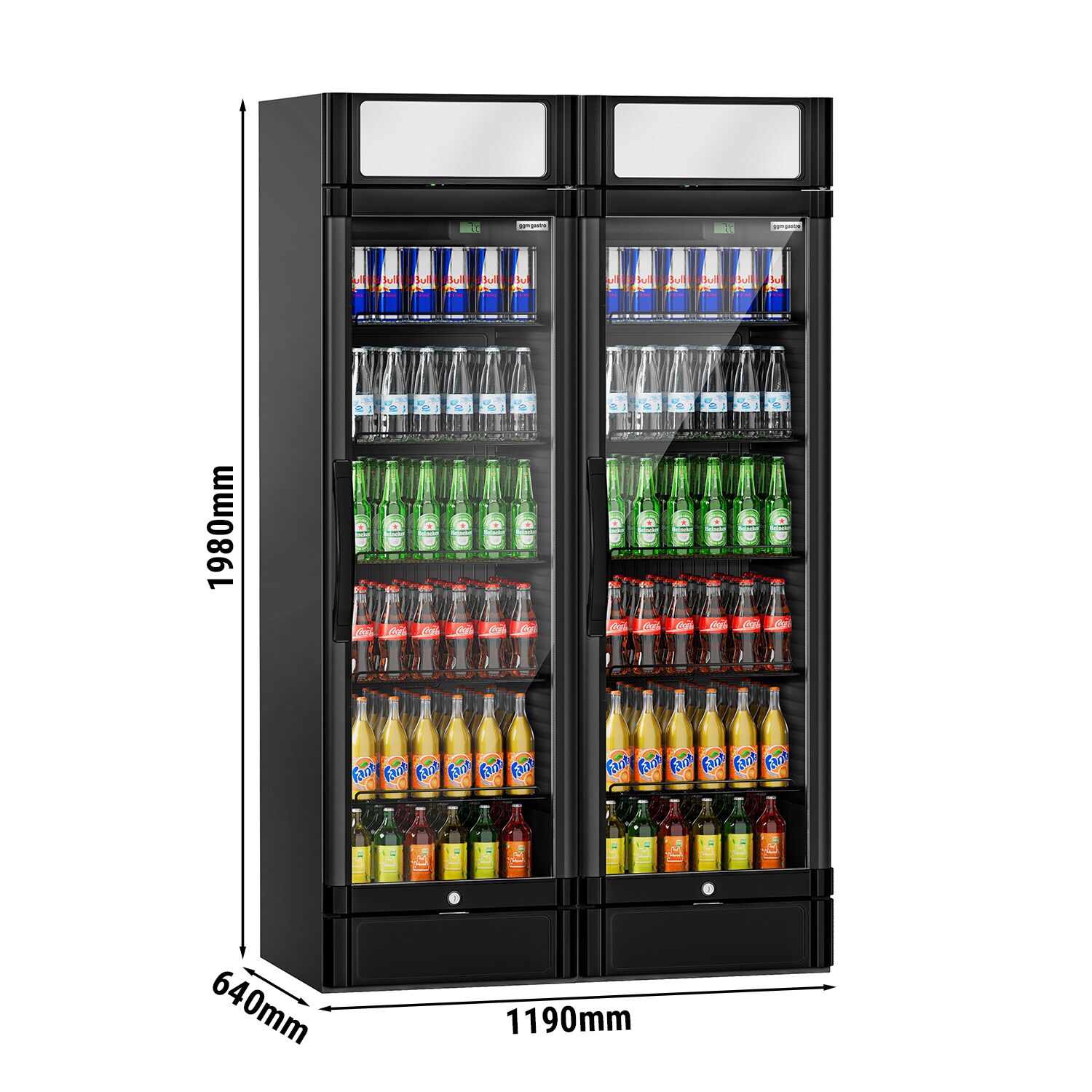(2 pièces) Vitrine réfrigérée à boissons - 690 litres - avec 2 portes vitrées et écran publicitaire