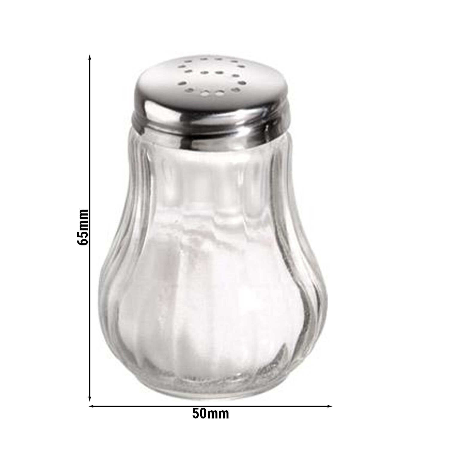 (12 pcs) Salière & Poivrière - Ø50mm - Hauteur: 65mm - Verre - acier inoxydable