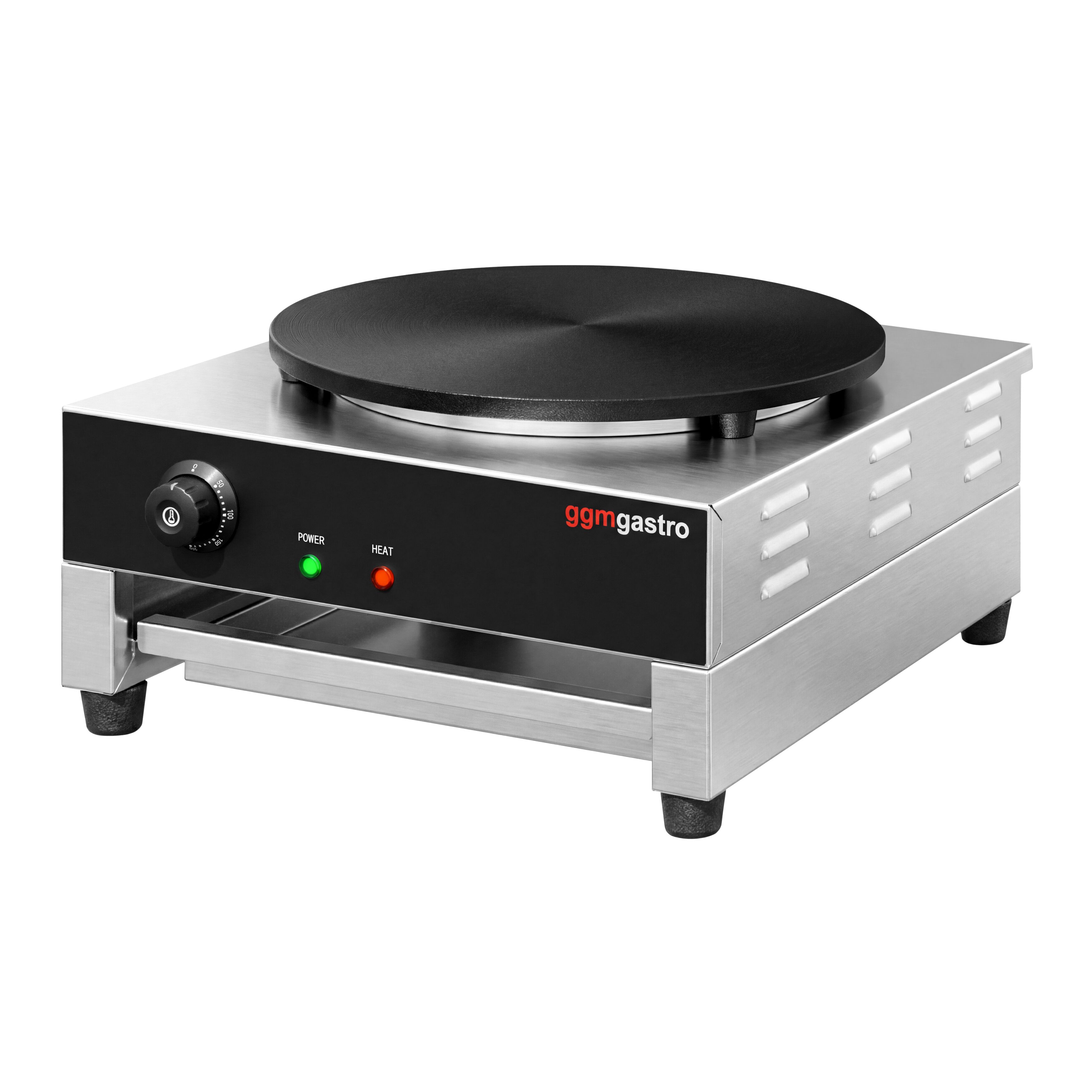 Crêpière professionnelle - Thermostat réglable - Ø 400mm incl. râteau à crêpes