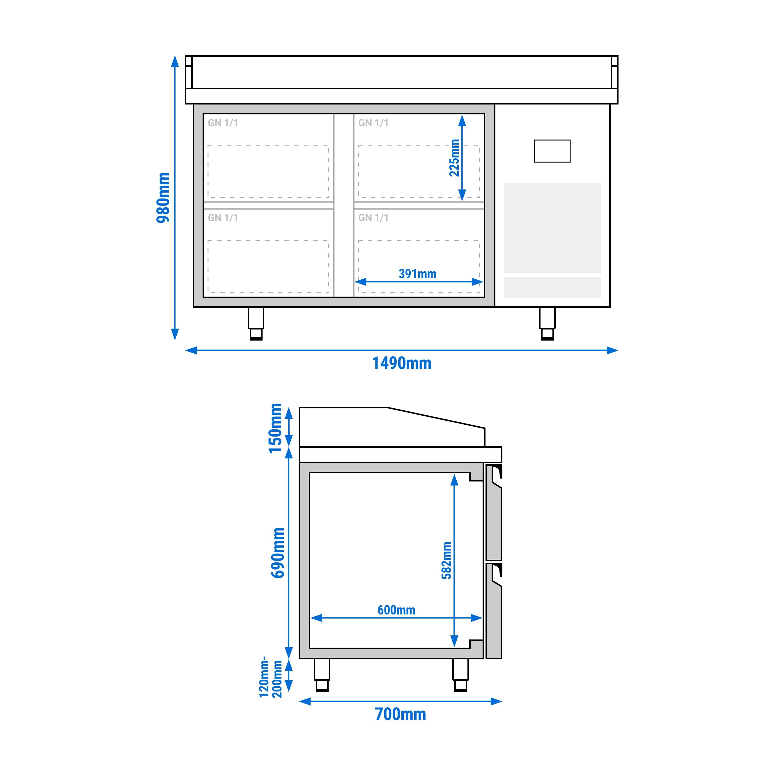 Table réfrigérée à pizza Premium PLUS - 1490 x 700 mm - avec 4 tiroirs