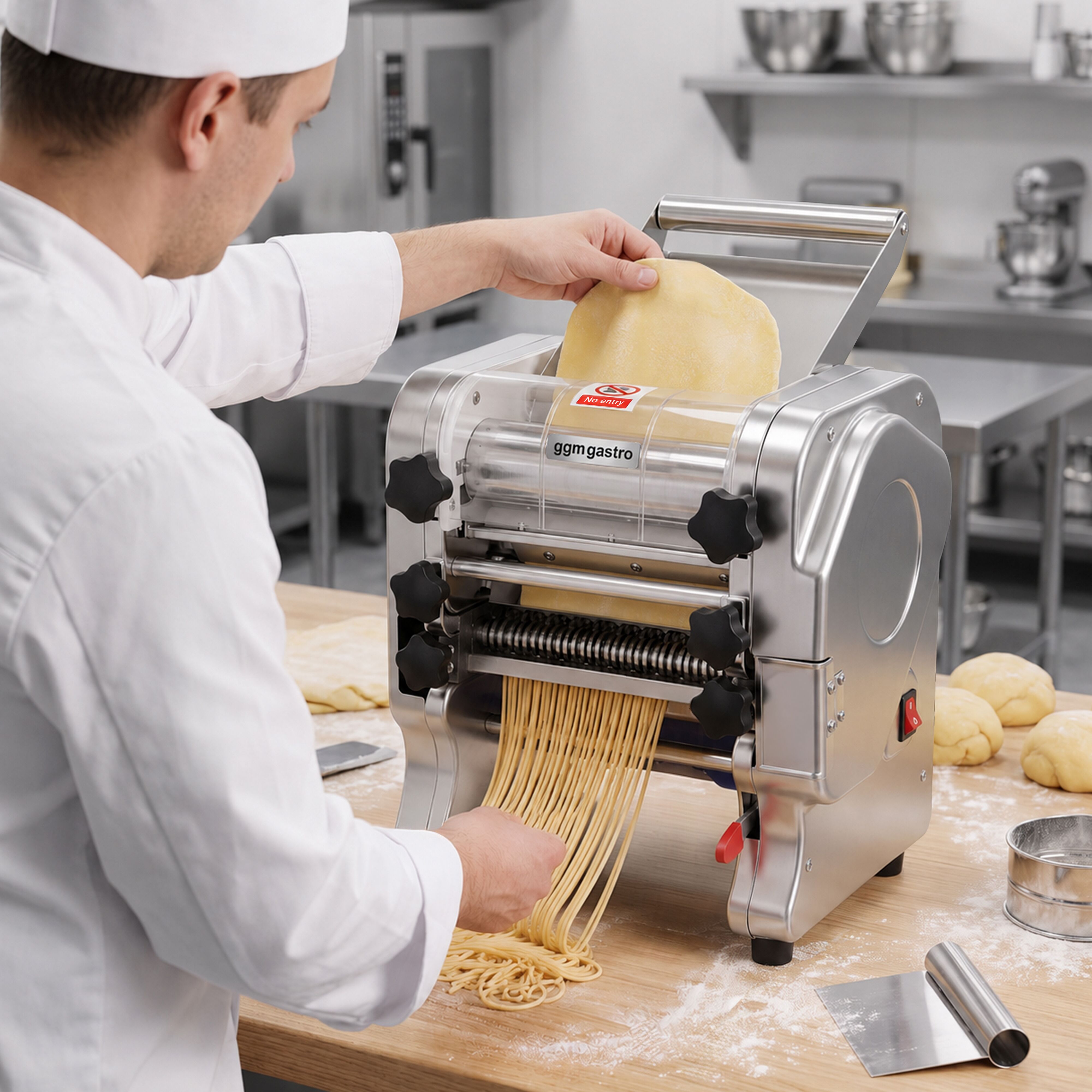 Elektryczna maszyna do makaronu z wałkiem do rozwałkowywania ciasta – długość wałka 200 mm – wydajność 5 kg/h