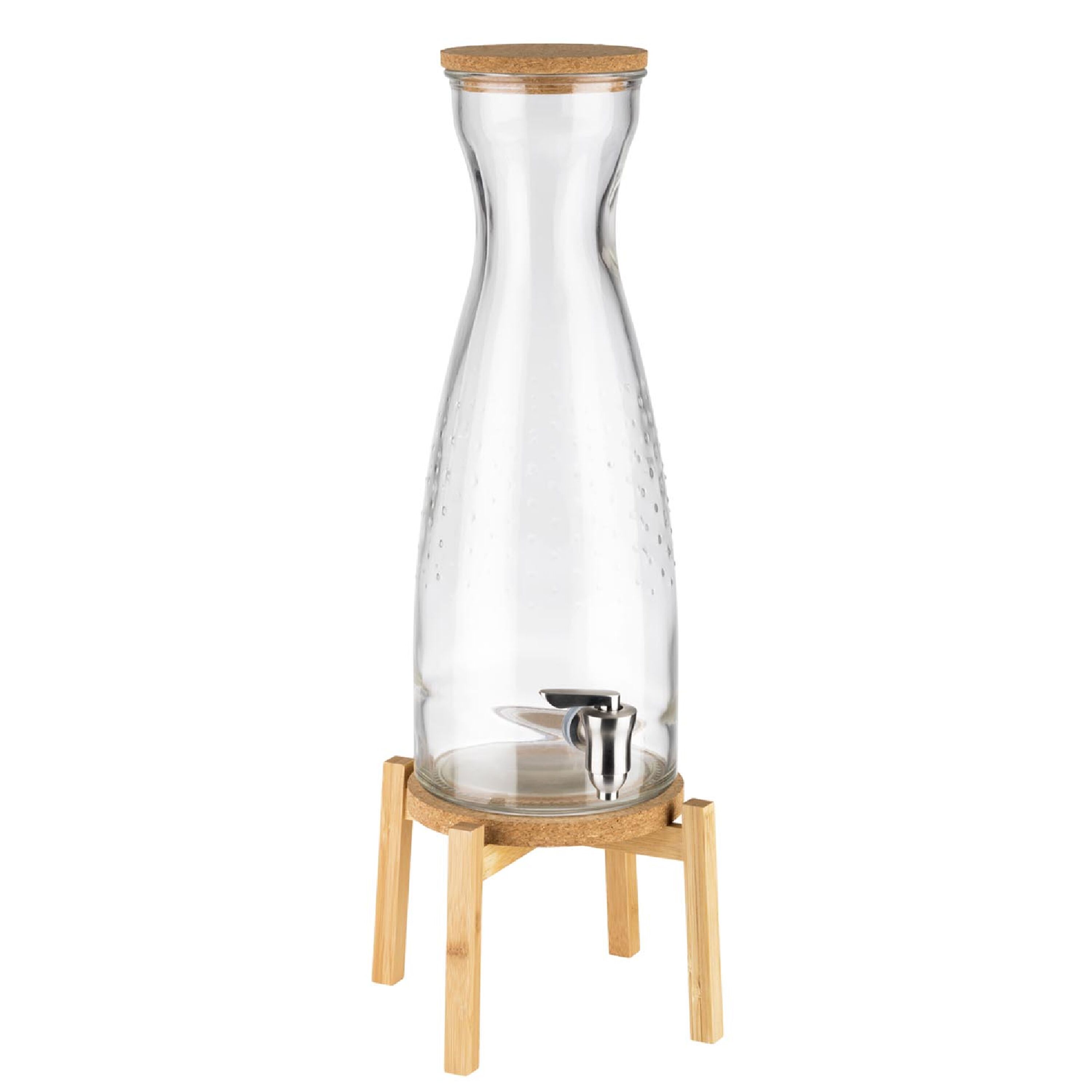 Distributeur de boissons - FRESH WOOD - Set en 2 pièces - Récipient en verre avec robinet - 4,5 Litres - incl. Support