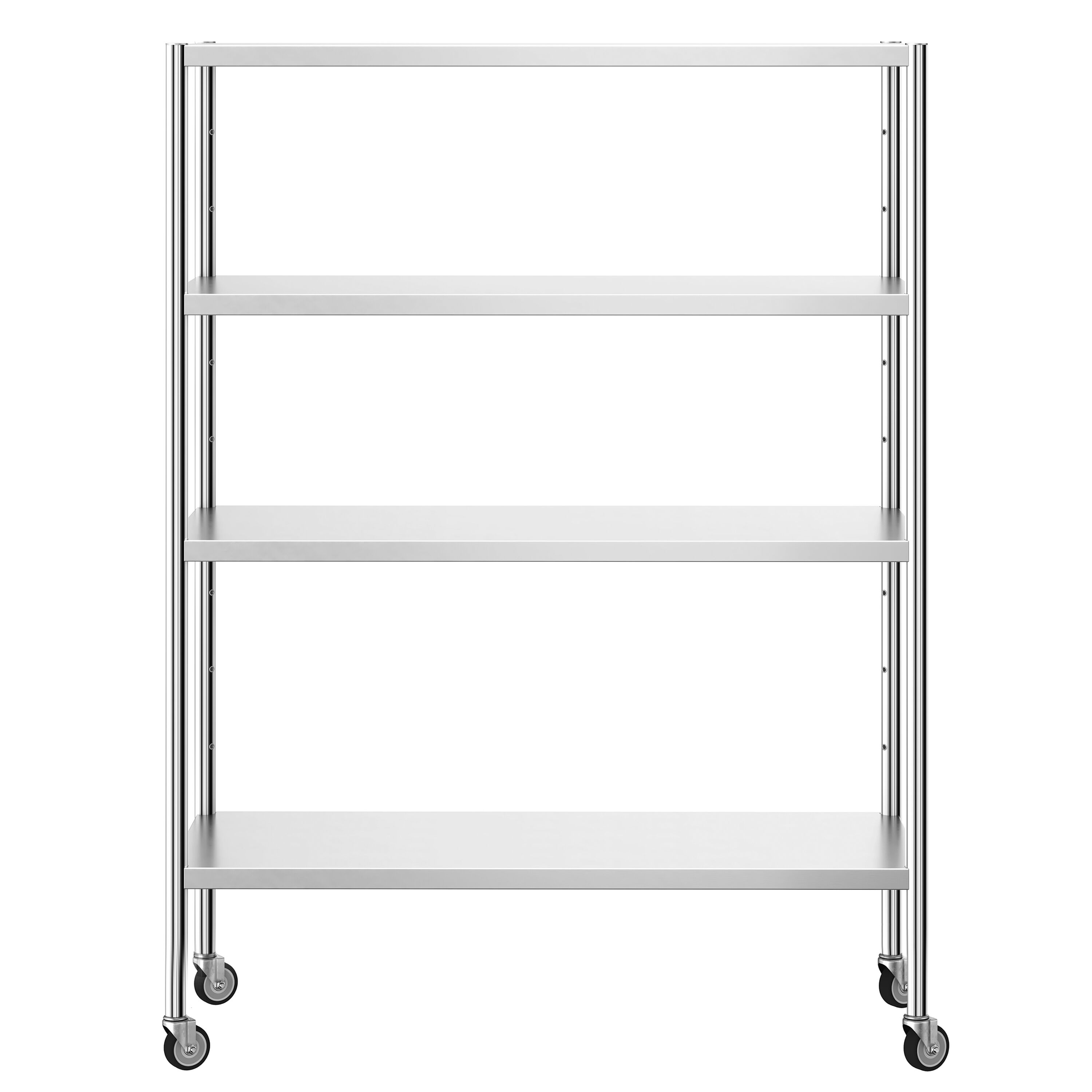 Scaffale in acciaio inox PREMIUM - 1400x1800mm - Profondità: 500mm - con 4 ripiani (REGOLABILI) - incl. 4 ruote - Portata: 80kg per ripiano