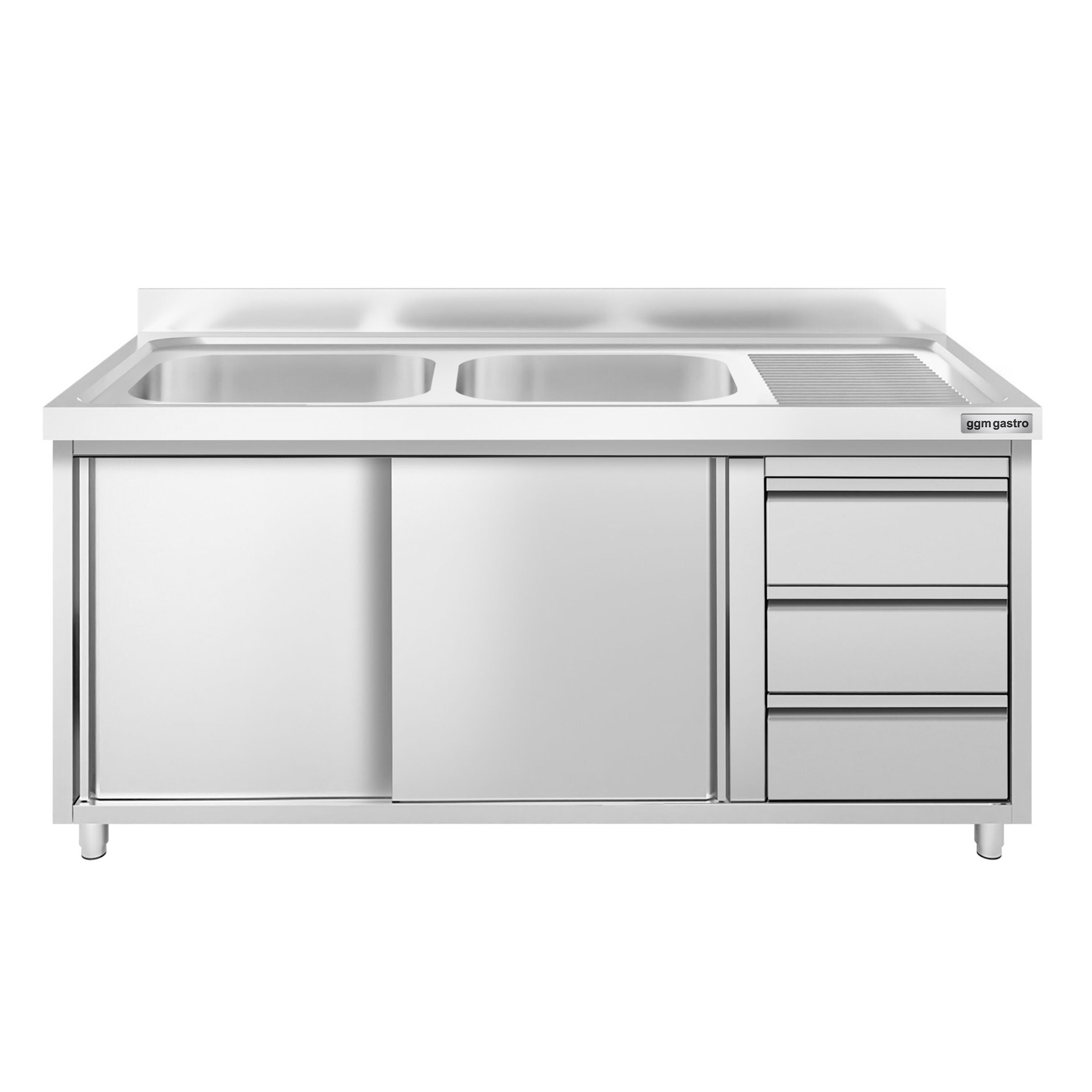 Meuble plonge PREMIUM - 1400x600mm - 2 bacs - 3 tiroirs