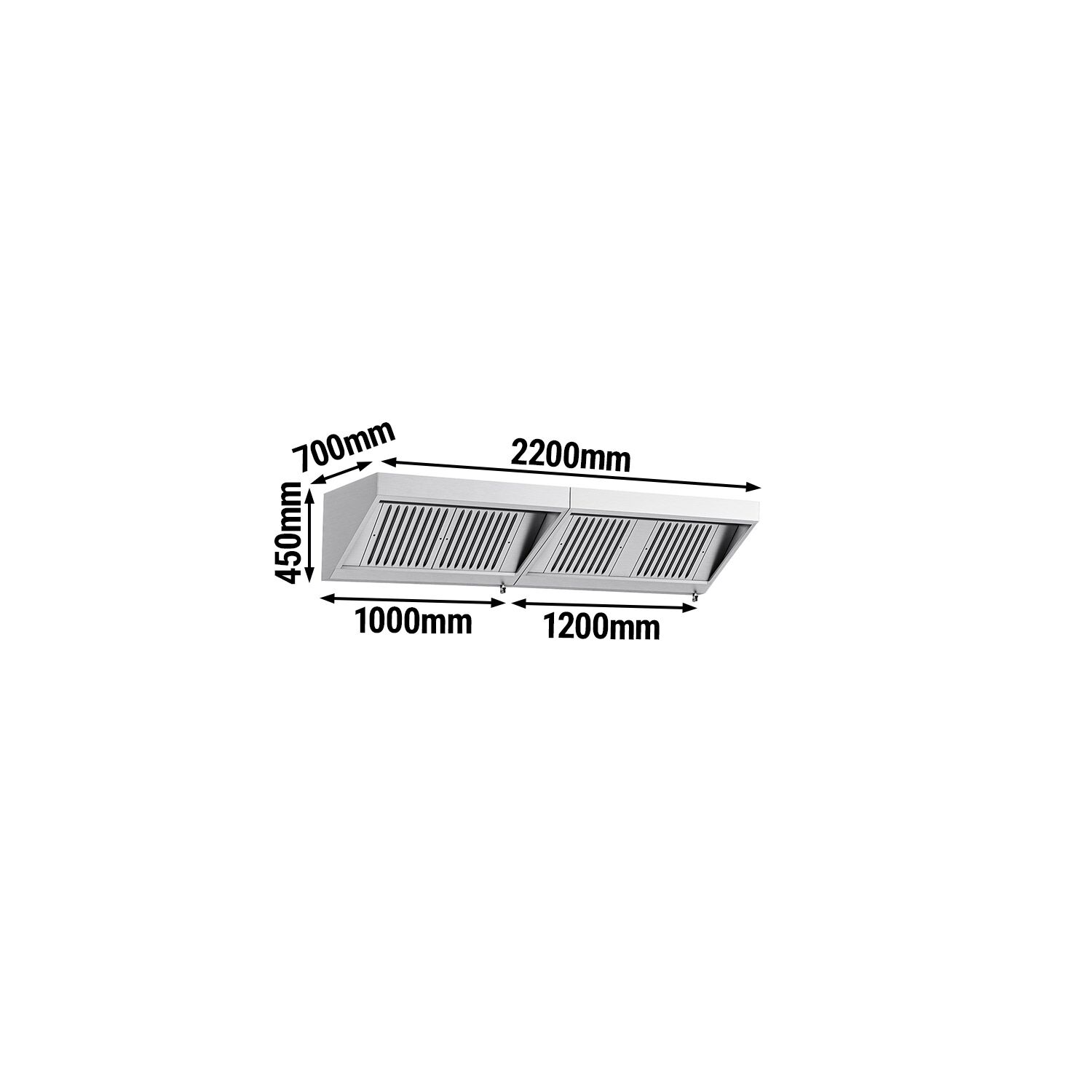 Fali elszívóernyő - 2600 mm - 700 mm mély - Labirintszűrő és világítás - motor nélkül
