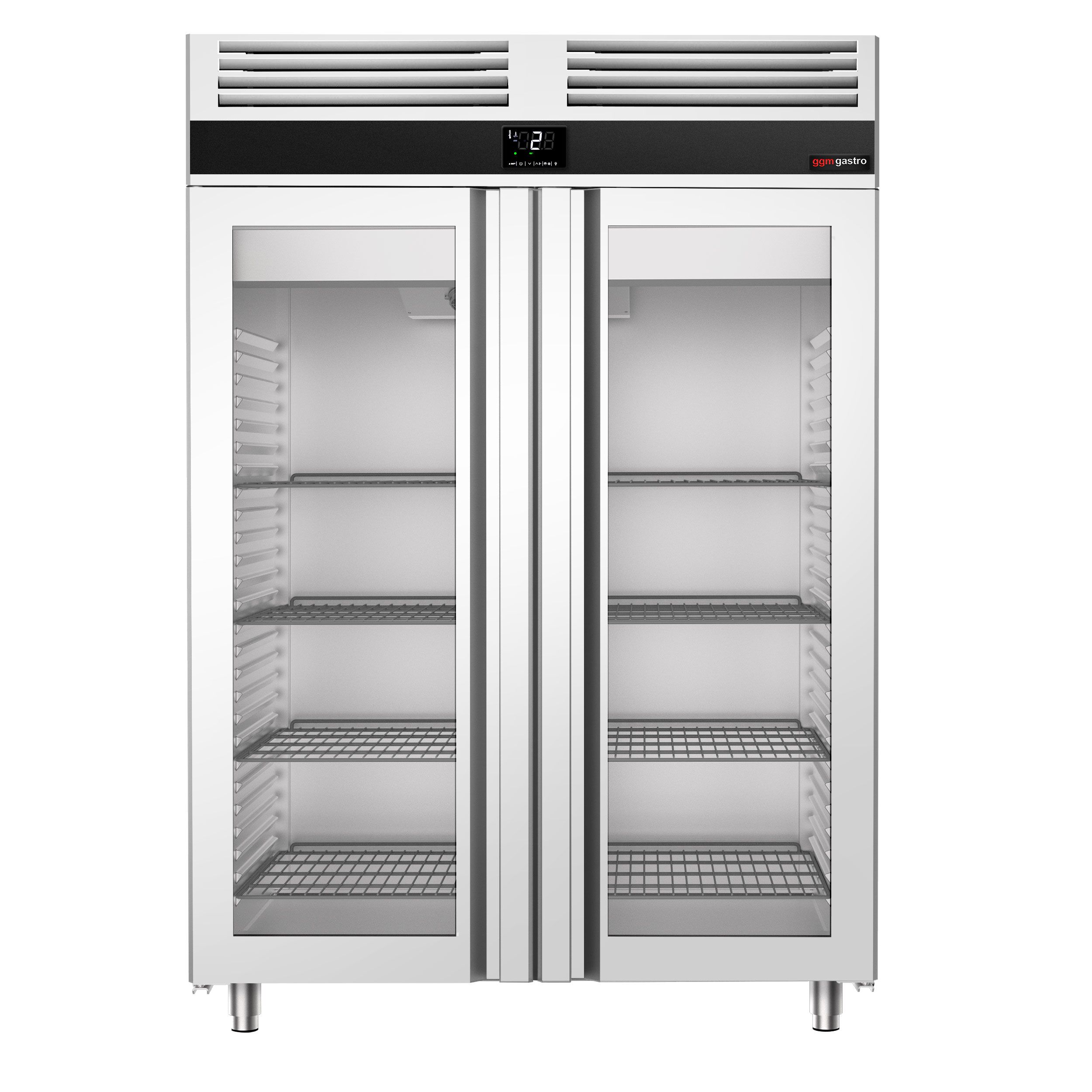 Glass Door Upright Fridge Stainless steel PREMIUM - GN 2/1 - 1350L - with 2 glass doors