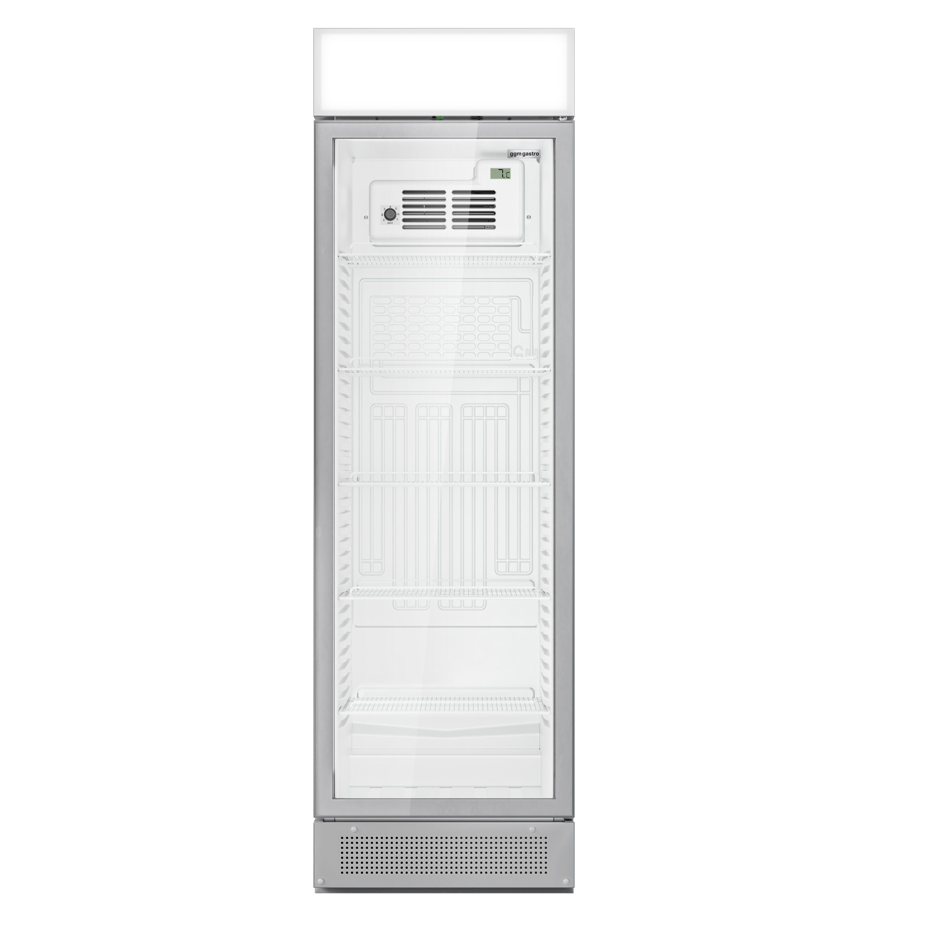 Vitrine réfrigérée à boissons - 595mm - 358 L - porte vitrée sans cadre - 1 porte vitrée - avec caisson lumineux - éclairage LED - affichage digital de la température - Gris - +1 à +10 °C