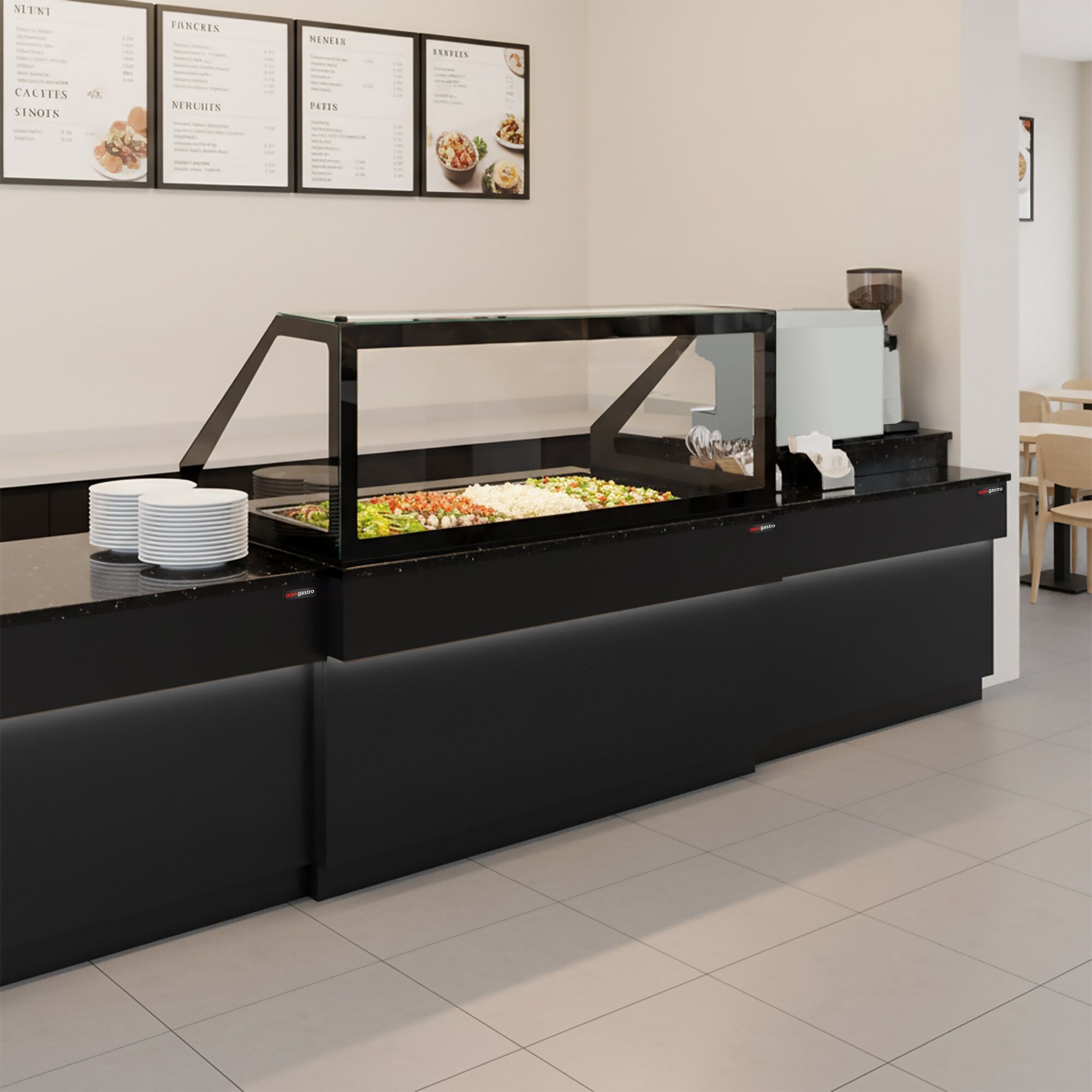 Table de caisse TORONTO – 1800 mm – façade Noire – plan de travail en granit Noir