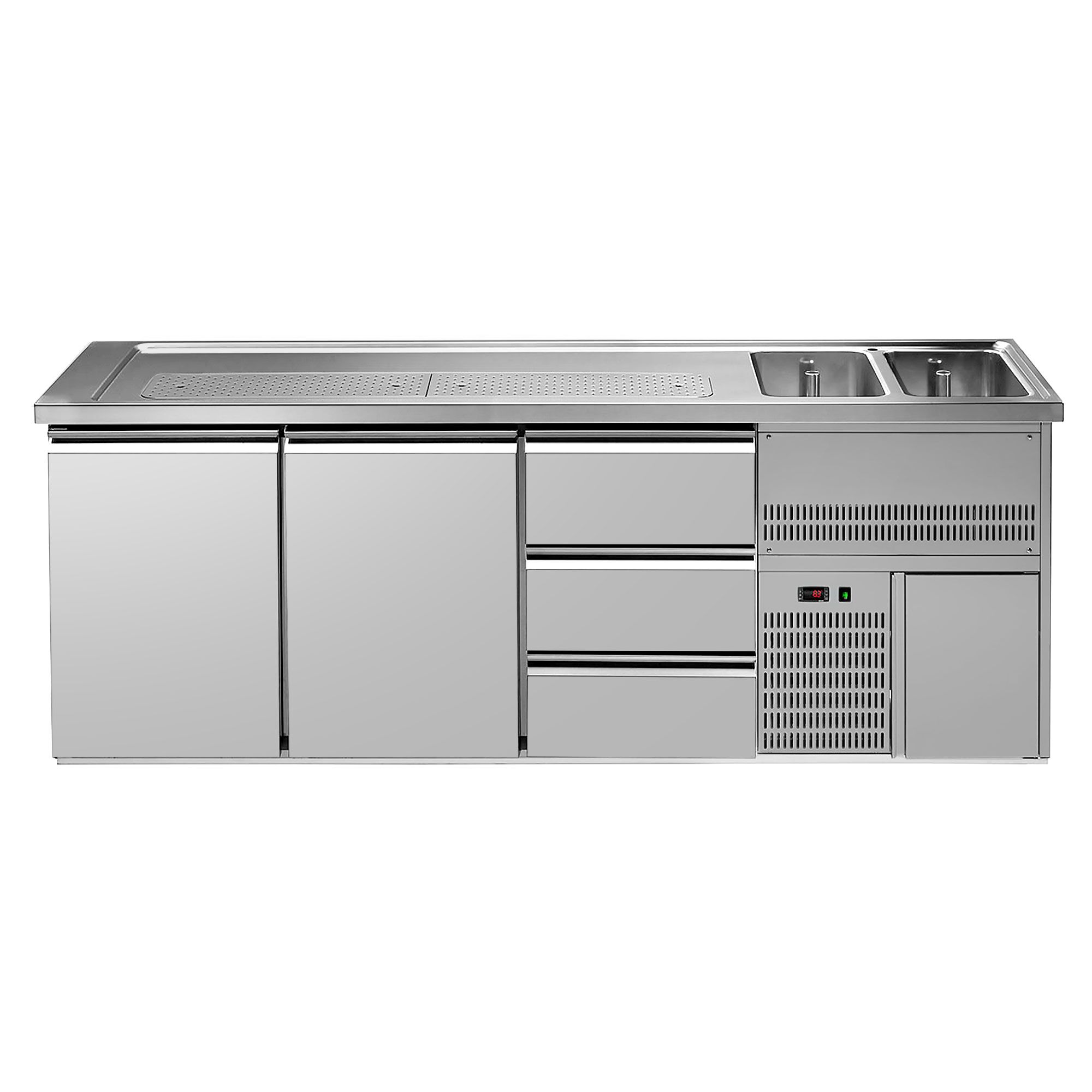 Comptoir de bar réfrigéré Premium PLUS - 2500x700mm - 2 portes & 3 tiroirs