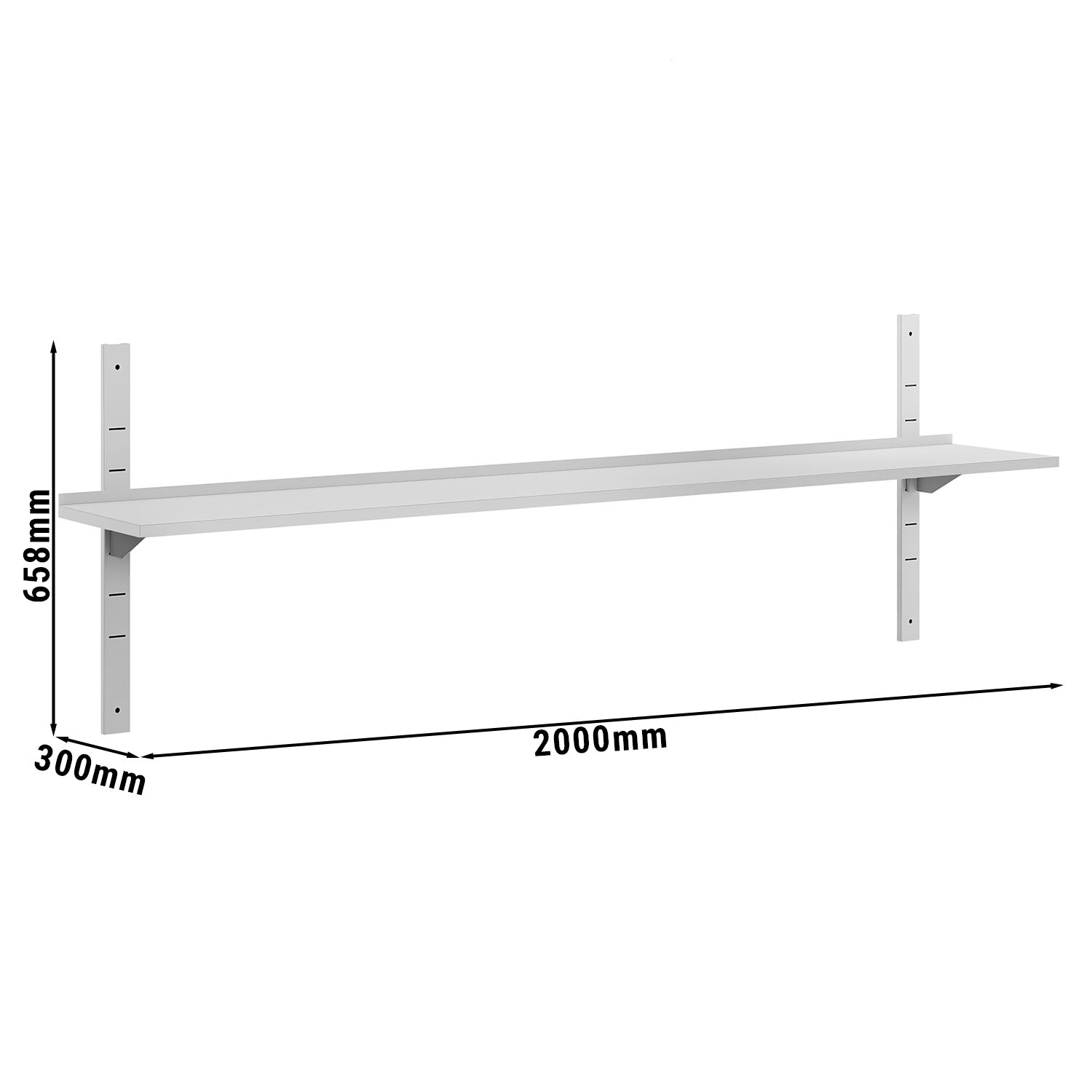 Étagère murale ECO en inox - 2000 × 300 mm - avec 1 étage
