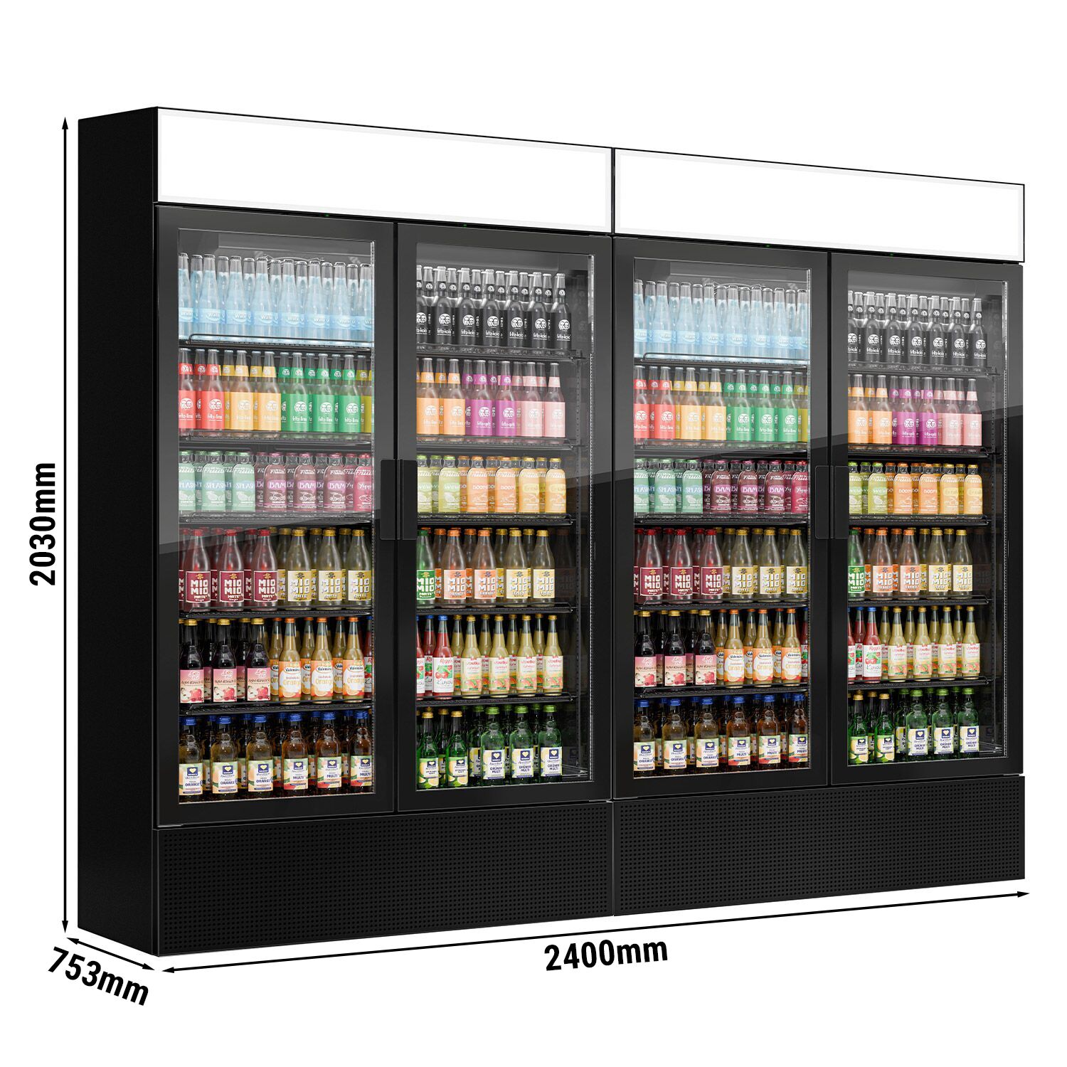 (2 pièces) Vitrine réfrigérée à boissons - 2400 litres - design sans cadre - avec 4 portes vitrées et écran publicitaire