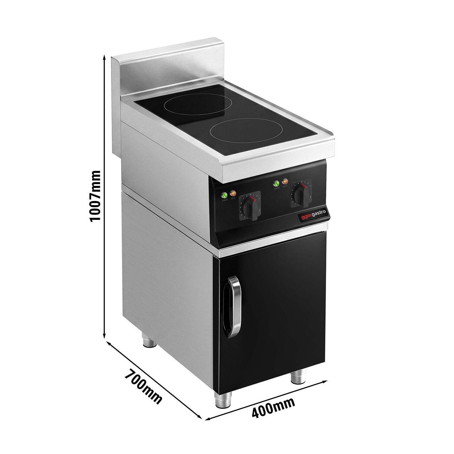 Cuisinière à induction - 7 kW - 2 plaques de cuisson - incl. meuble bas avec 1 porte