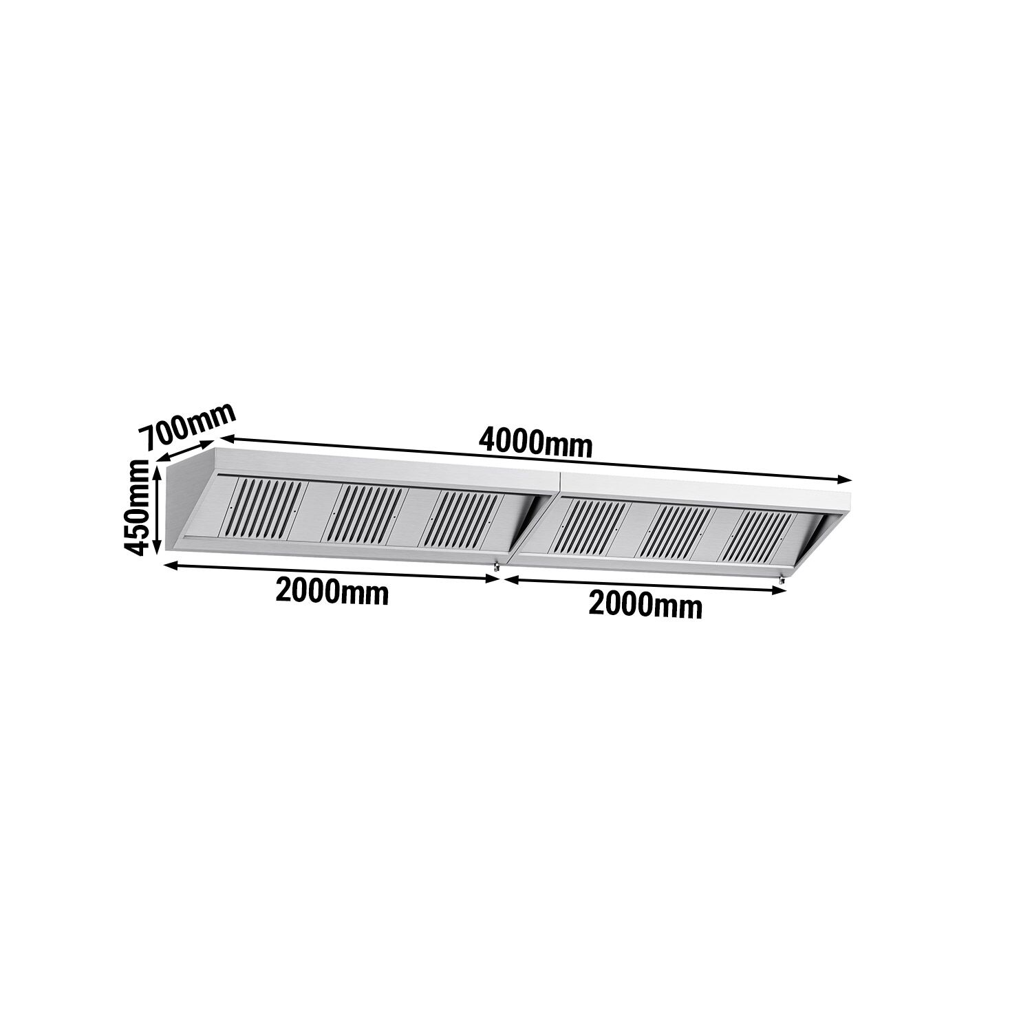 Fali elszívóernyő - 4000 mm - 700 mm mély - Labirintszűrő és világítás - motor nélkül