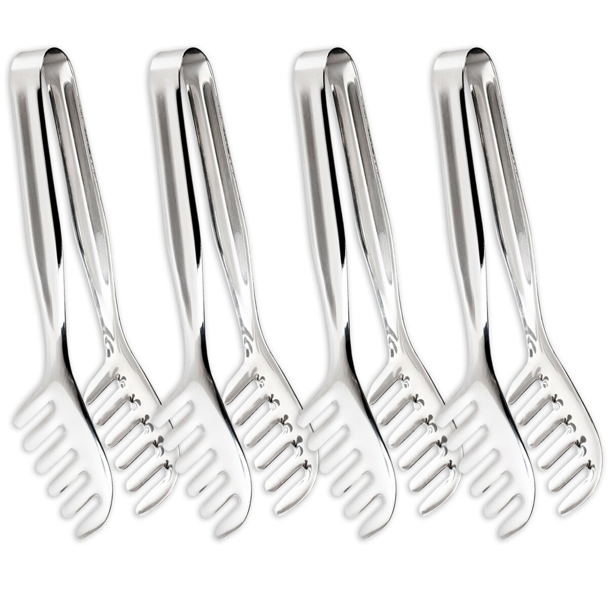 (4 pcs) Pince à spaghetti - Embouts dentelés - Longueur : 210mm - Acier inoxydable