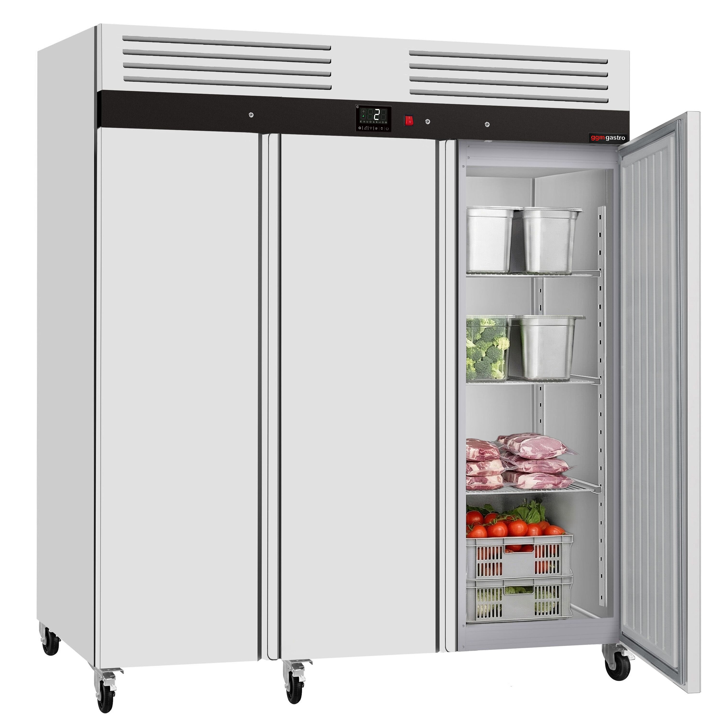 Kühlschrank Edelstahl ECO - 2100 Liter - mit 3 Edelstahltüren - Innenseite der Tür aus Kunststoff