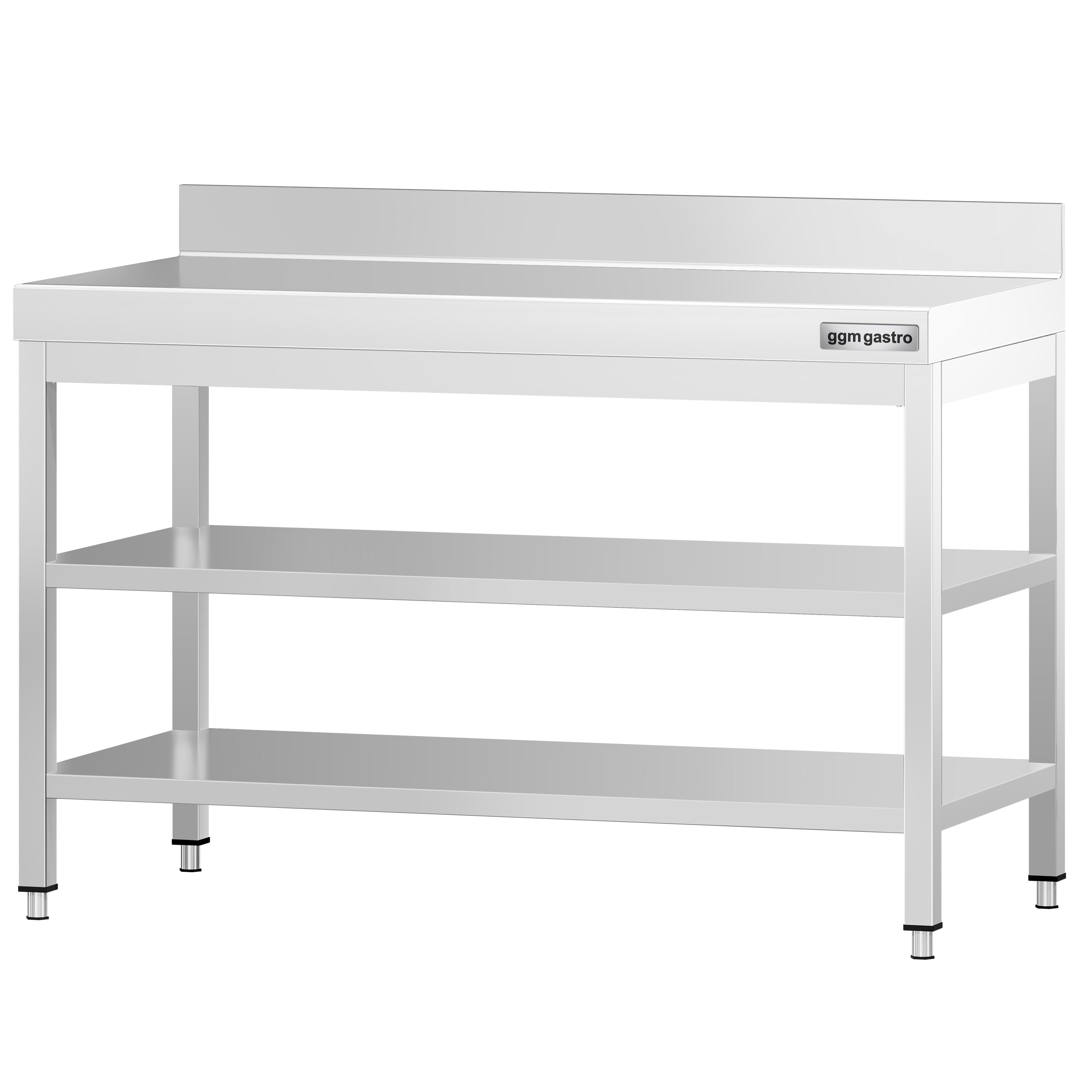 Table de travail inox PREMIUM - 1200 x 800 mm - avec tablette inférieure, Dosseret & Tablette intermédiaire