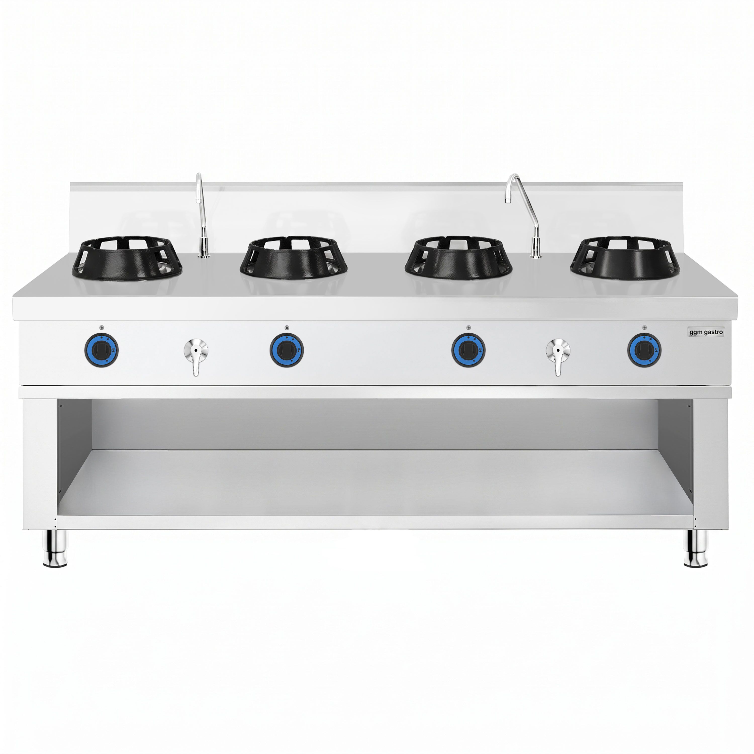 Gas woktafel - 56 kW - 4 branders - incl. 2 kranen