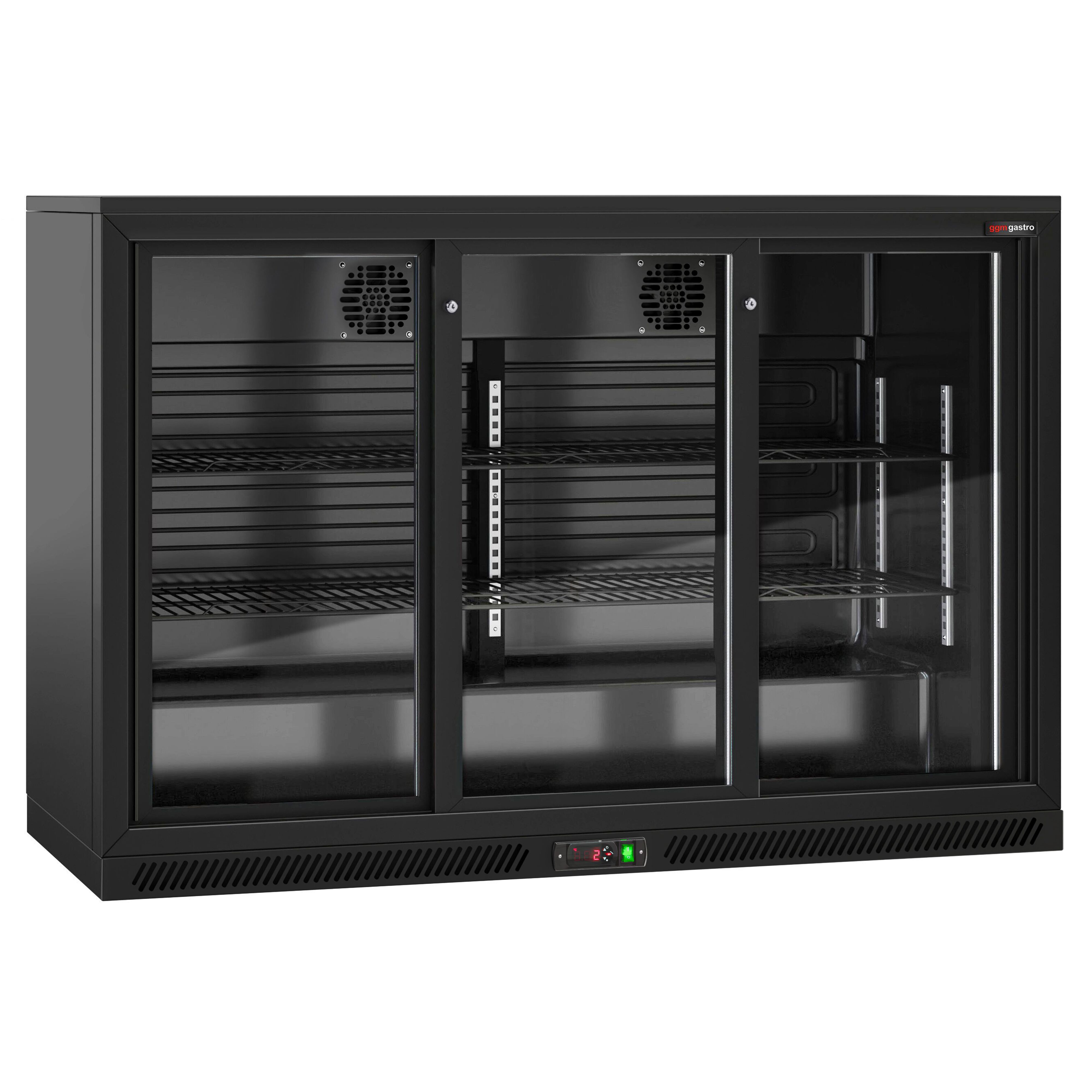 Réfrigérateur de bar – 1350 mm – 320 litres – avec 3 portes coulissantes en verre – Extérieur & intérieur Noir