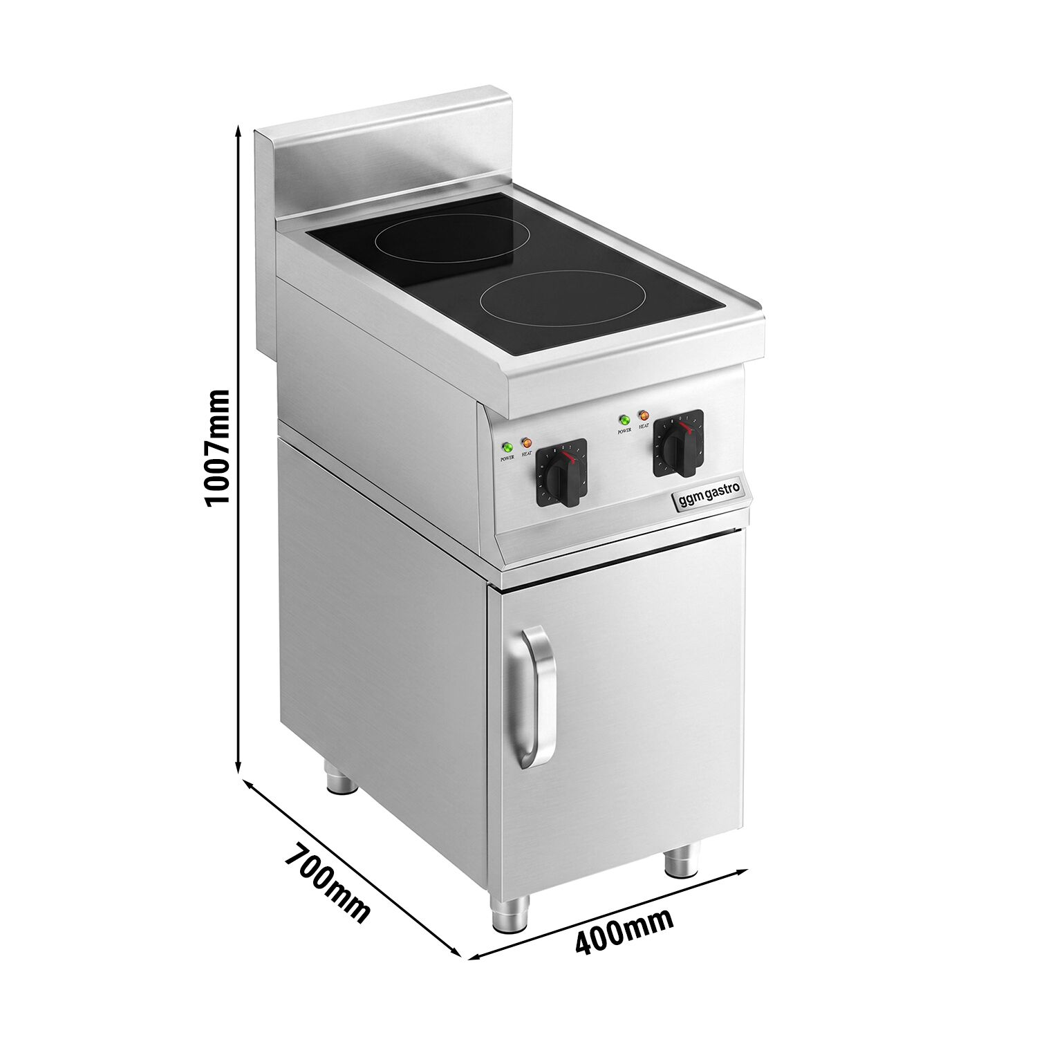 Cuisinière à induction - 7 kW - 2 plaques de cuisson - incl. meuble bas avec 1 porte