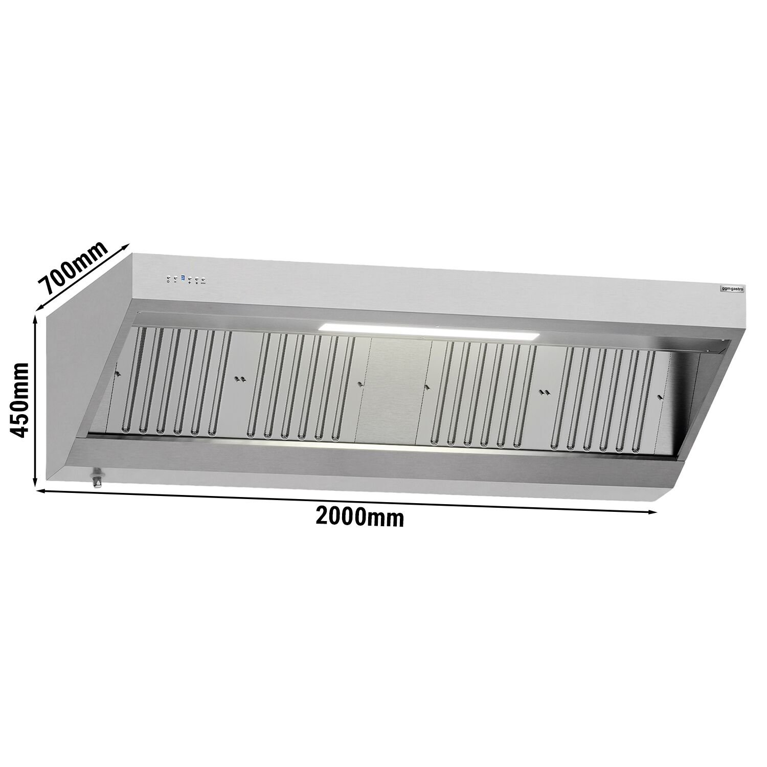 Hotte murale avec moteur - 2000mm - avec régulateur, filtre & lampe