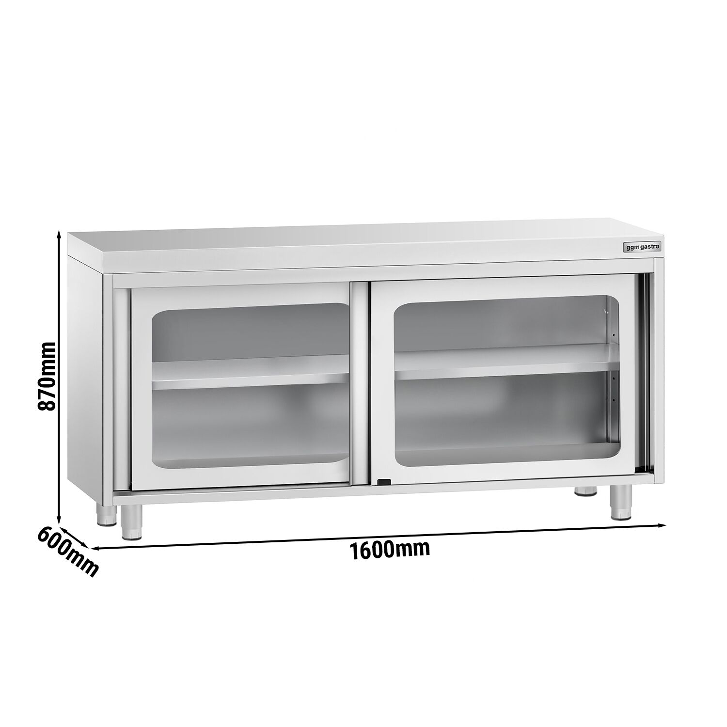Table armoire en acier inoxydable PREMIUM - 1600x600mm - avec portes coulissantes vitrées