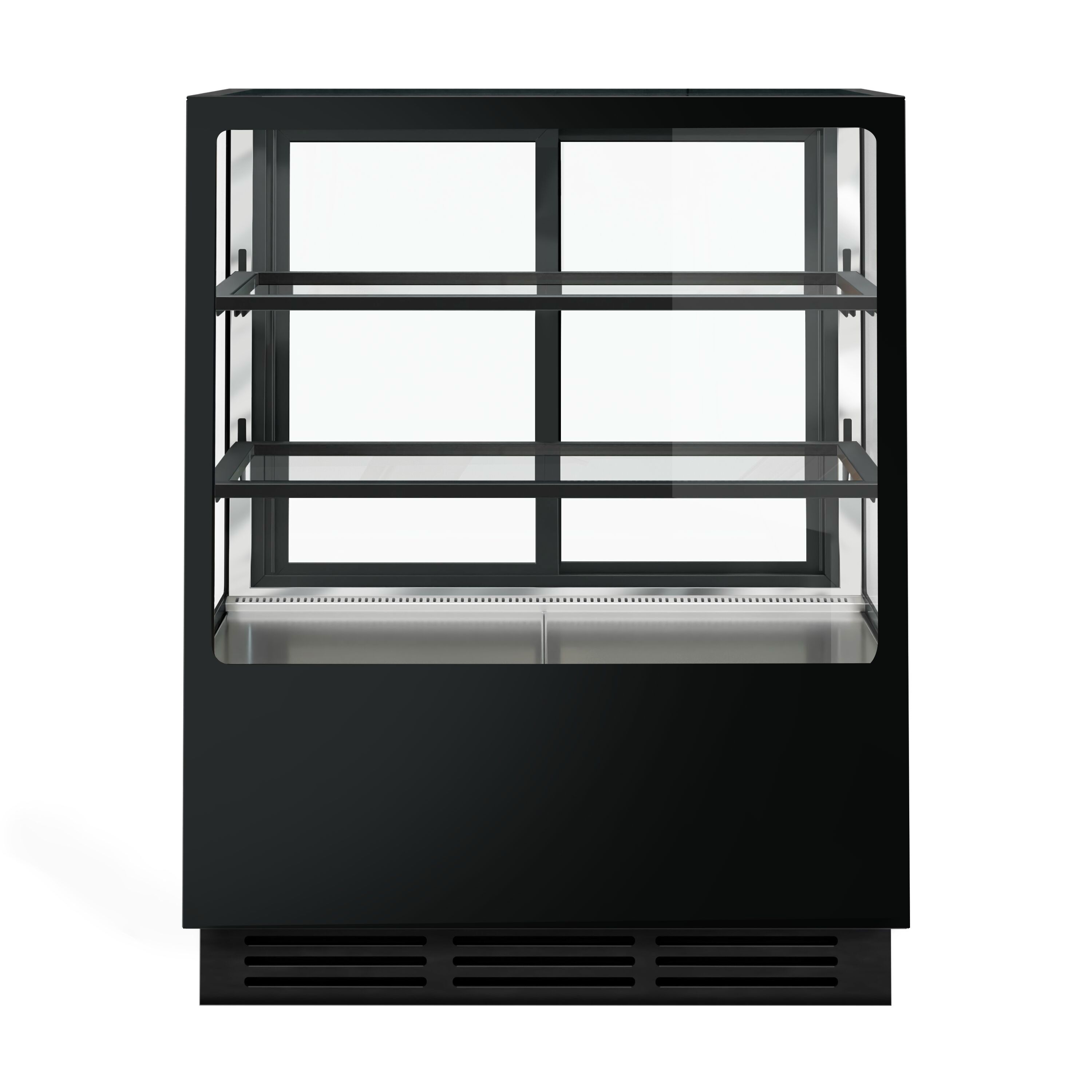 Vitrine à pâtisserie réfrigérée - 378L - 1000mm - Double vitrage - avec 2 étagères en verre - portes coulissantes vitrées arrière - pour pâtisseries - Pour FR - Noir