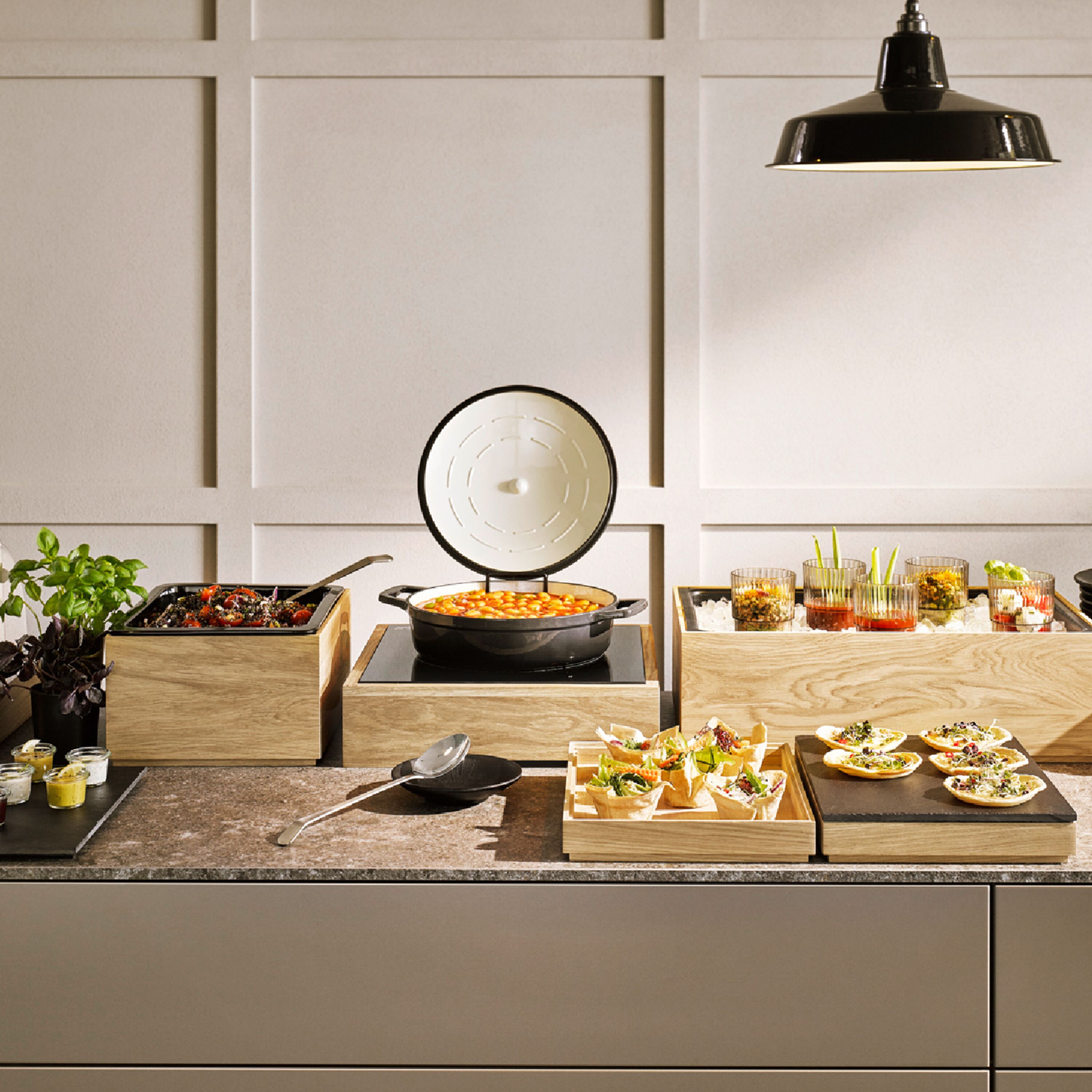 Caisse pour buffet - VALO - Bois d’acacia - Brun - Hauteur:165mm - compatible avec GN 1/1