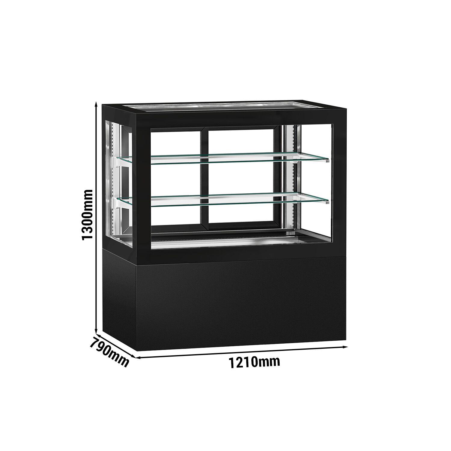 Vitrine de comptoir réfrigérée - 570L - 1210mm - Double vitrage - portes coulissantes vitrées arrière - Noir